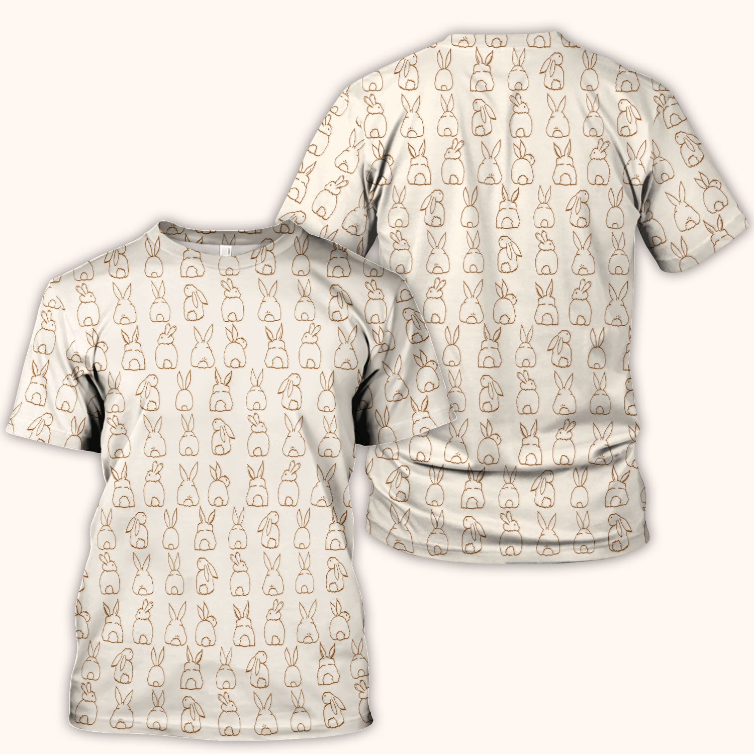 Cartoon Bunny Line Art Pattern Medical Scrub Top, Comfortable Scrubs for Nurses, Easter