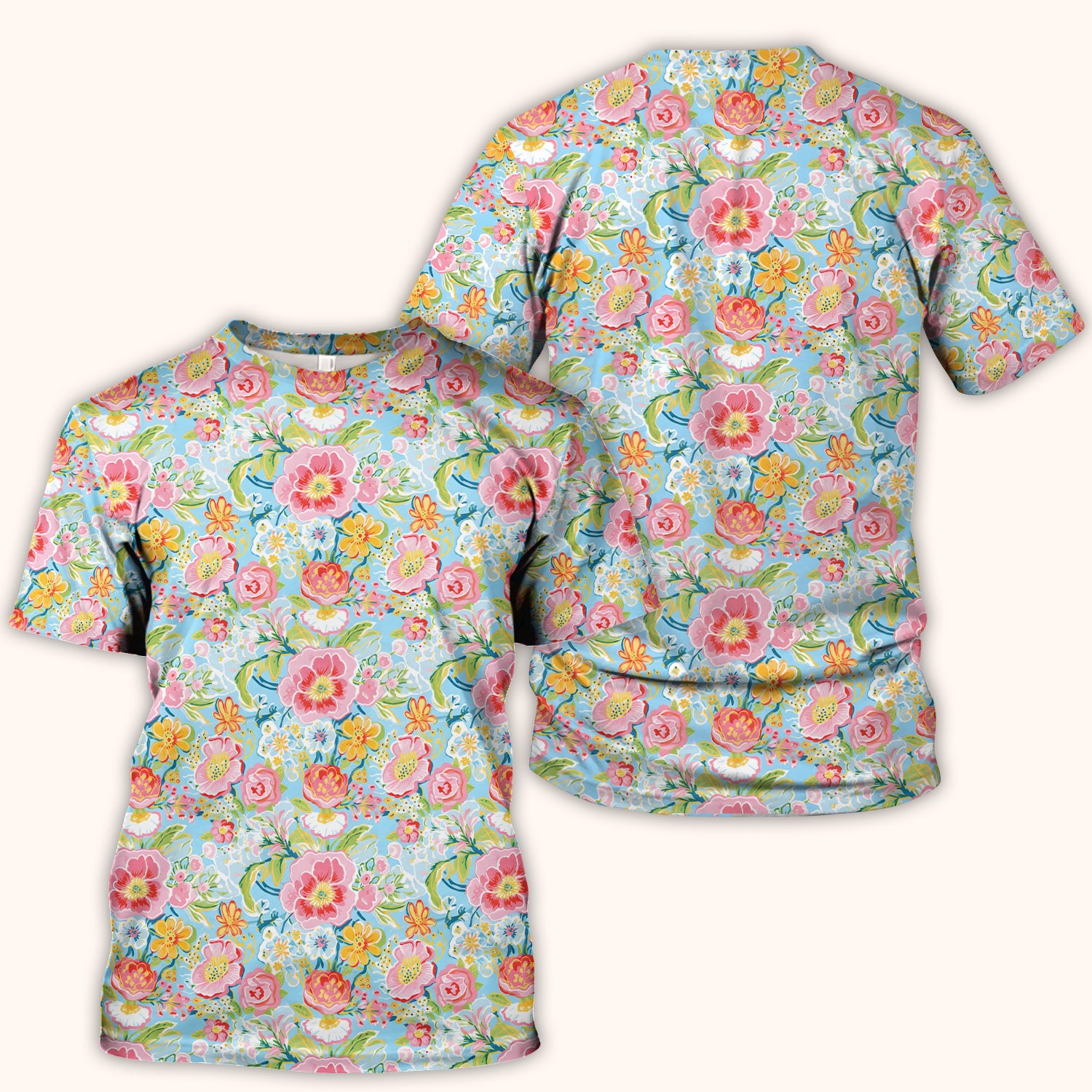 Pastel Tropical Floral Garden Pattern Scrub Top, Comfortable Scrubs for Nurses
