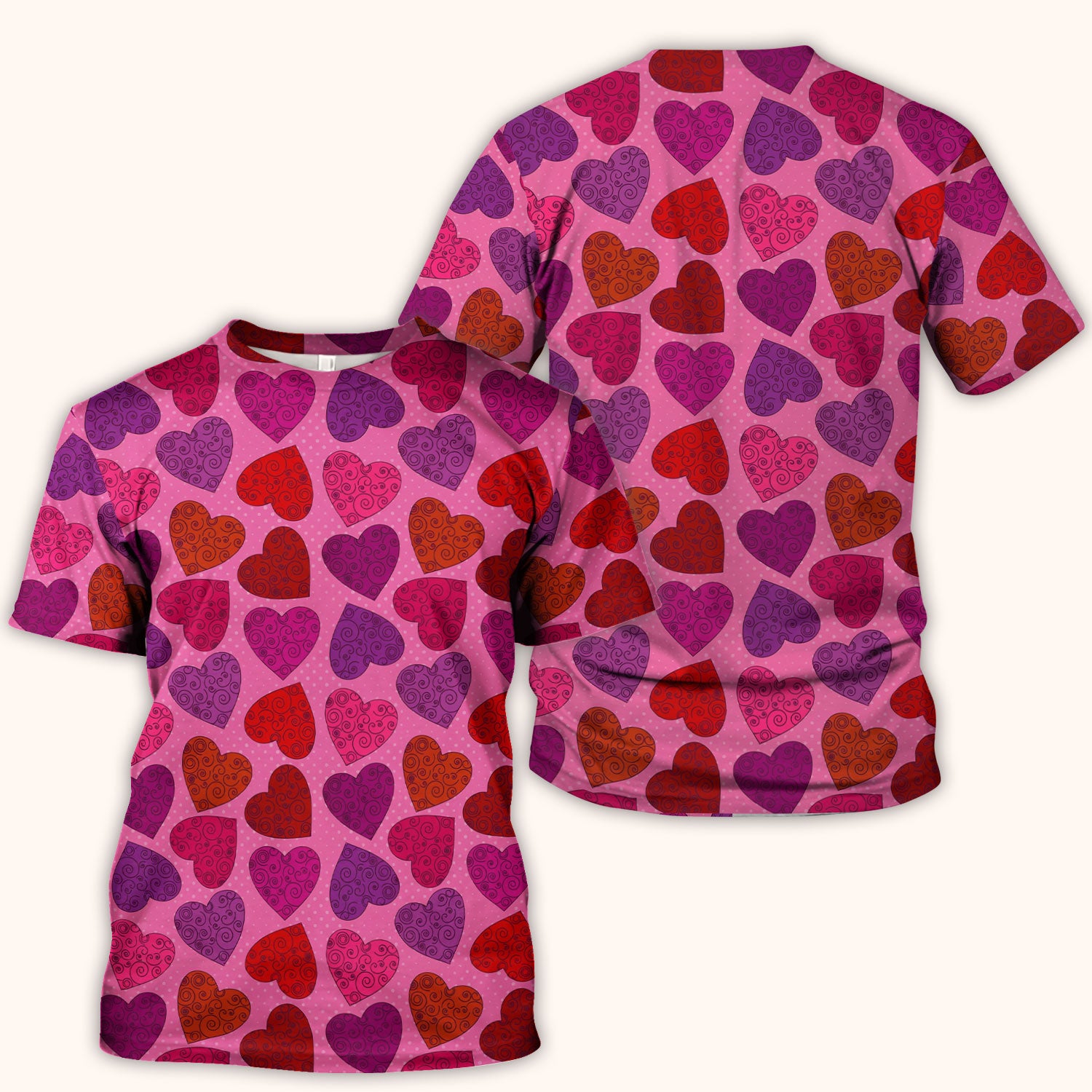 Women’s Pink Heart Scrub Top, Valentine Heart Pattern Nurse Shirt, Comfortable Scrubs For Nursing