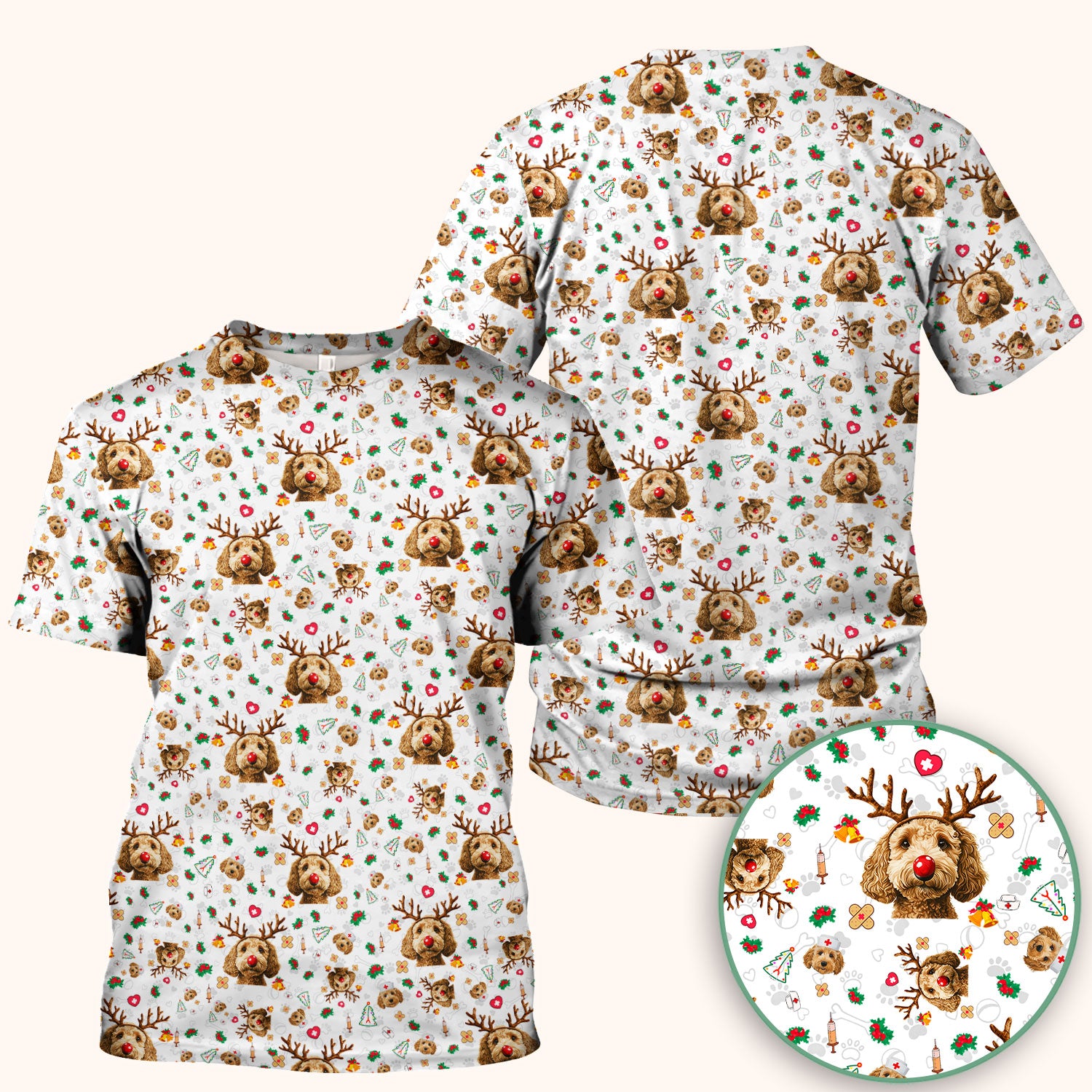 Christmas Labradoodle Scrub Top - Funny Reindeer Dog Nurse Shirt - Cute Holiday Medical Uniform for Women Healthcare Gift