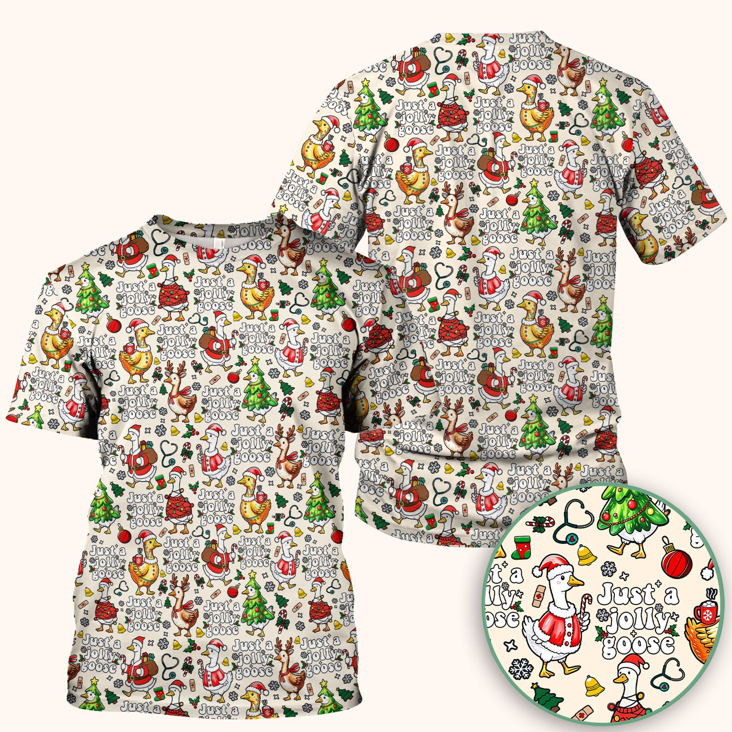 Christmas Goose Scrub Top for Nurse - Funny Jolly Holiday Medical Shirt for Women