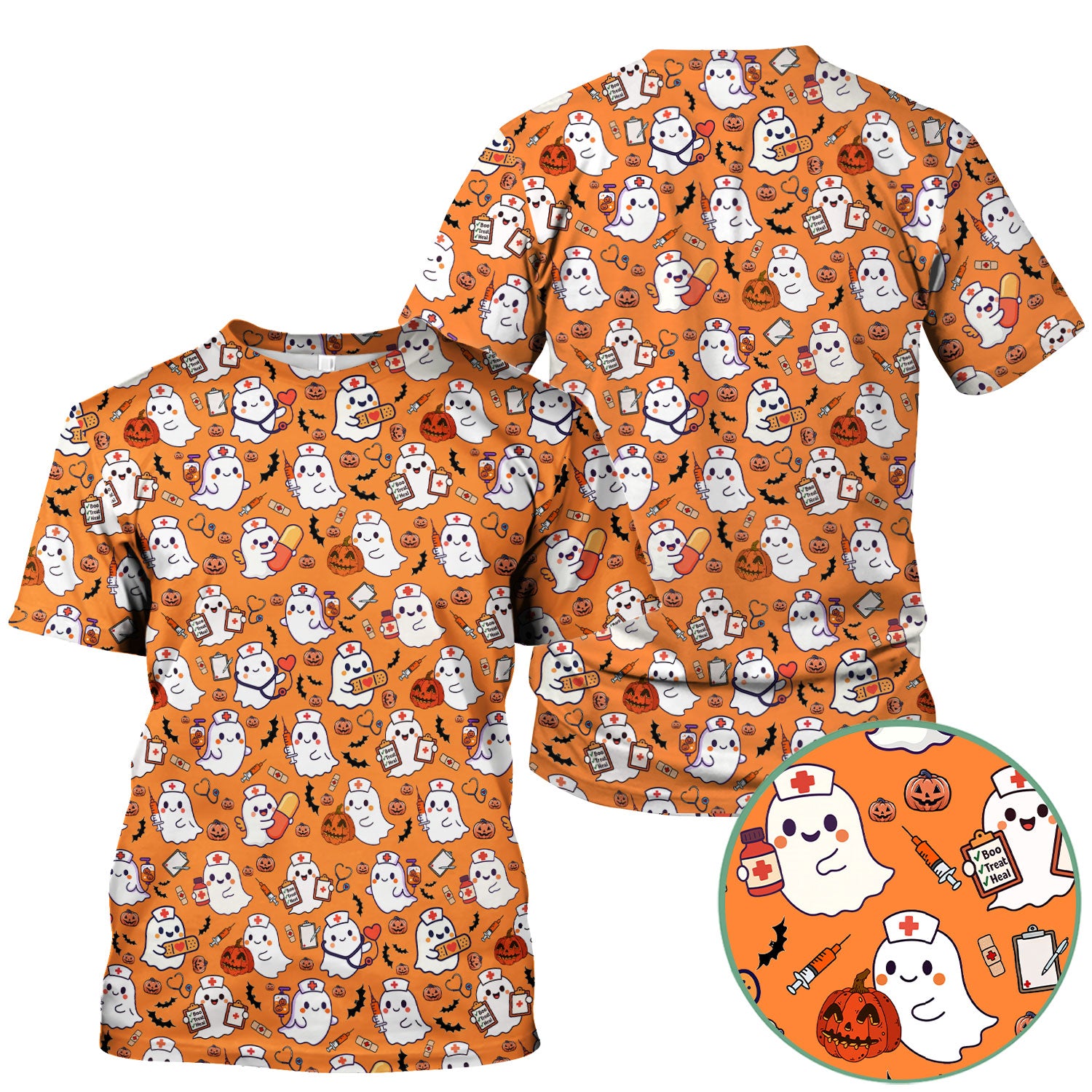 Halloween Scrubs for Women - Pumpkin Shirt - Comfortable Scrubs for Nurses - Breathable Fabrics Nursing Uniform - Holiday Gift for Her