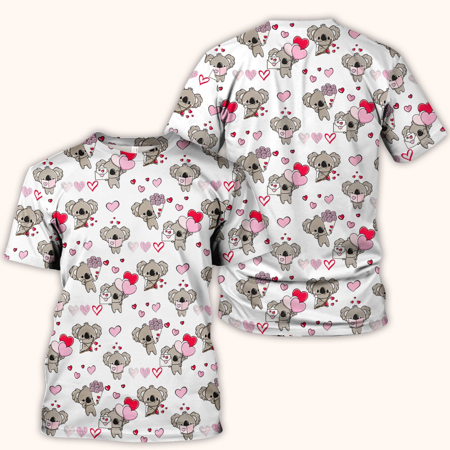Valentine Koala Holding Flowers Cute Print Scrub Top, Comfortable Scrubs for Nurses