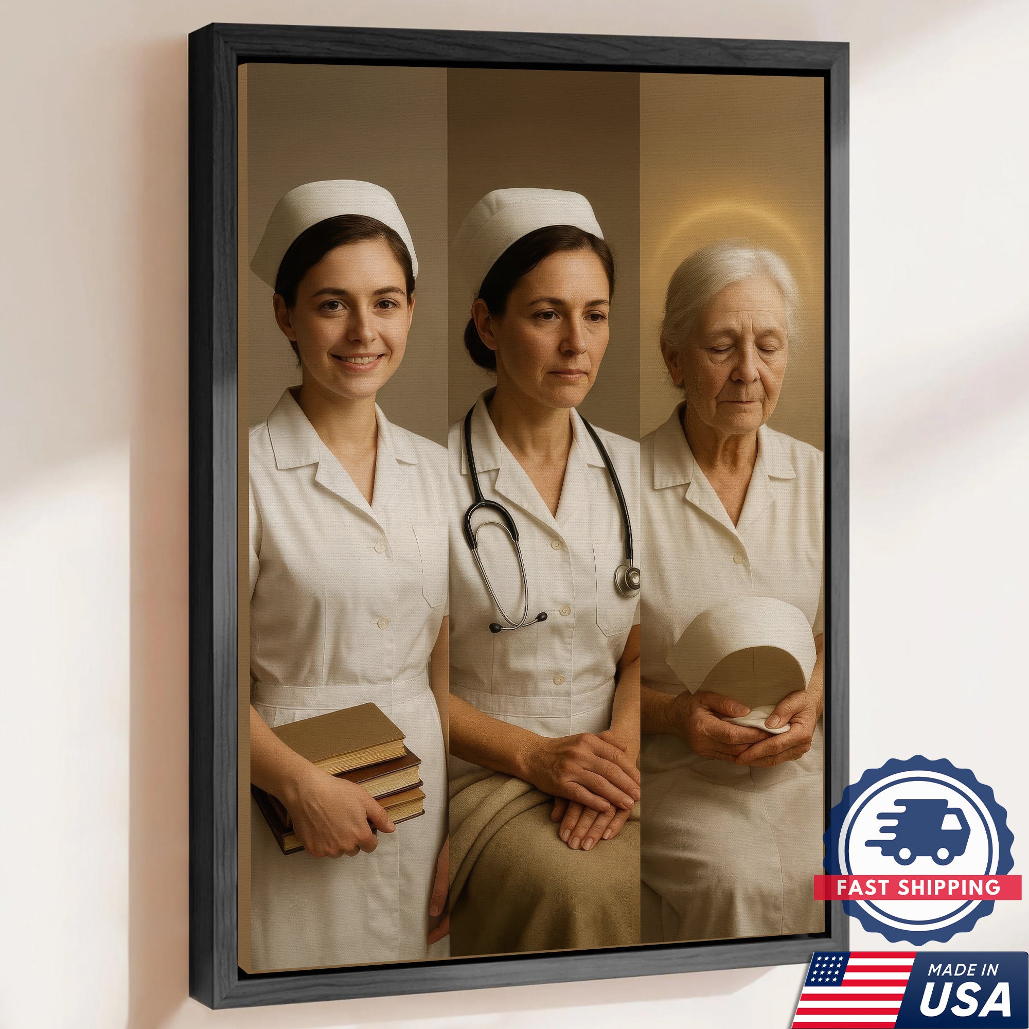 Vintage Nurse's Journey Canvas, From Student to Retired Nurse Wall Art, Appreciation Gift for Healthcare Workers & Medical Staff