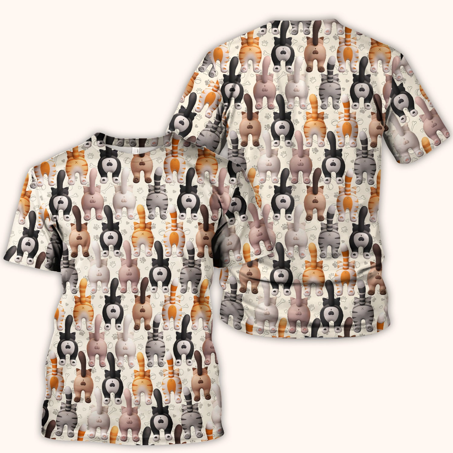 Funny Cat Butt Paw Print Pattern Scrub Top, Comfortable Scrubs for Nurses