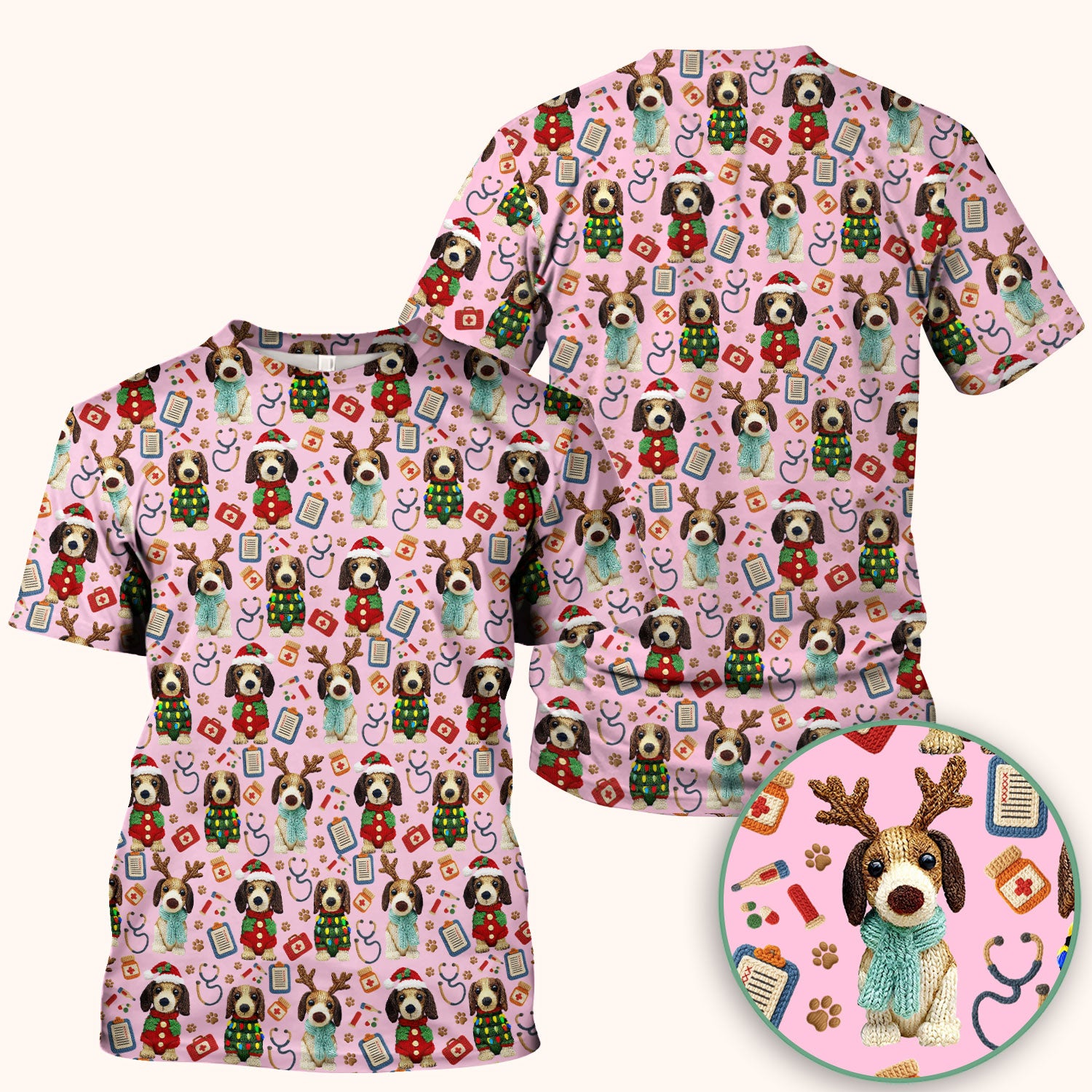 Christmas Doxie Scrubs for Women - Cute Dachshund Christmas Scrub Top for Nurses - Funny Medical Uniform Gift