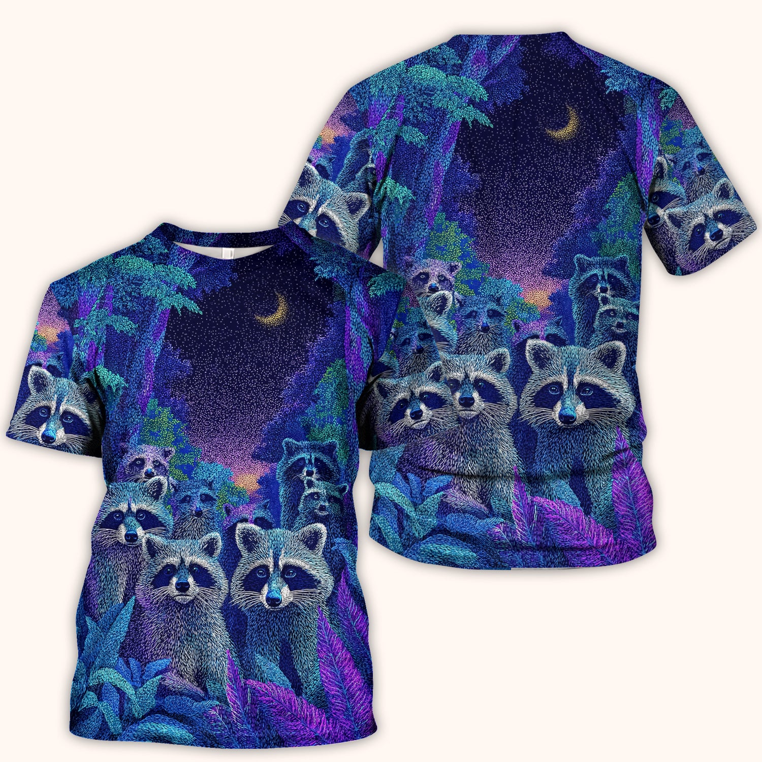 Moonlit Raccoon Pattern Scrub Top, Comfortable Scrubs for Nurses