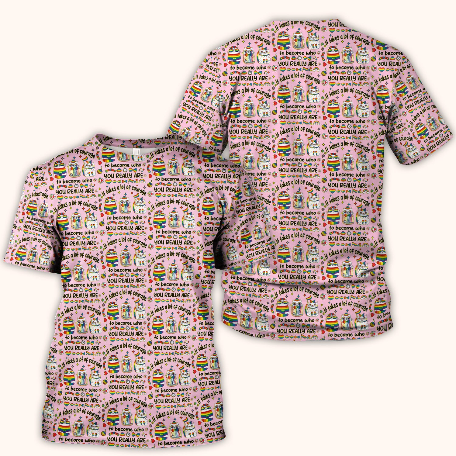 Inspirational Nurse Rainbow Cat Courage Quote Pattern Scrub Top, Breathable Fabrics Nursing Uniform