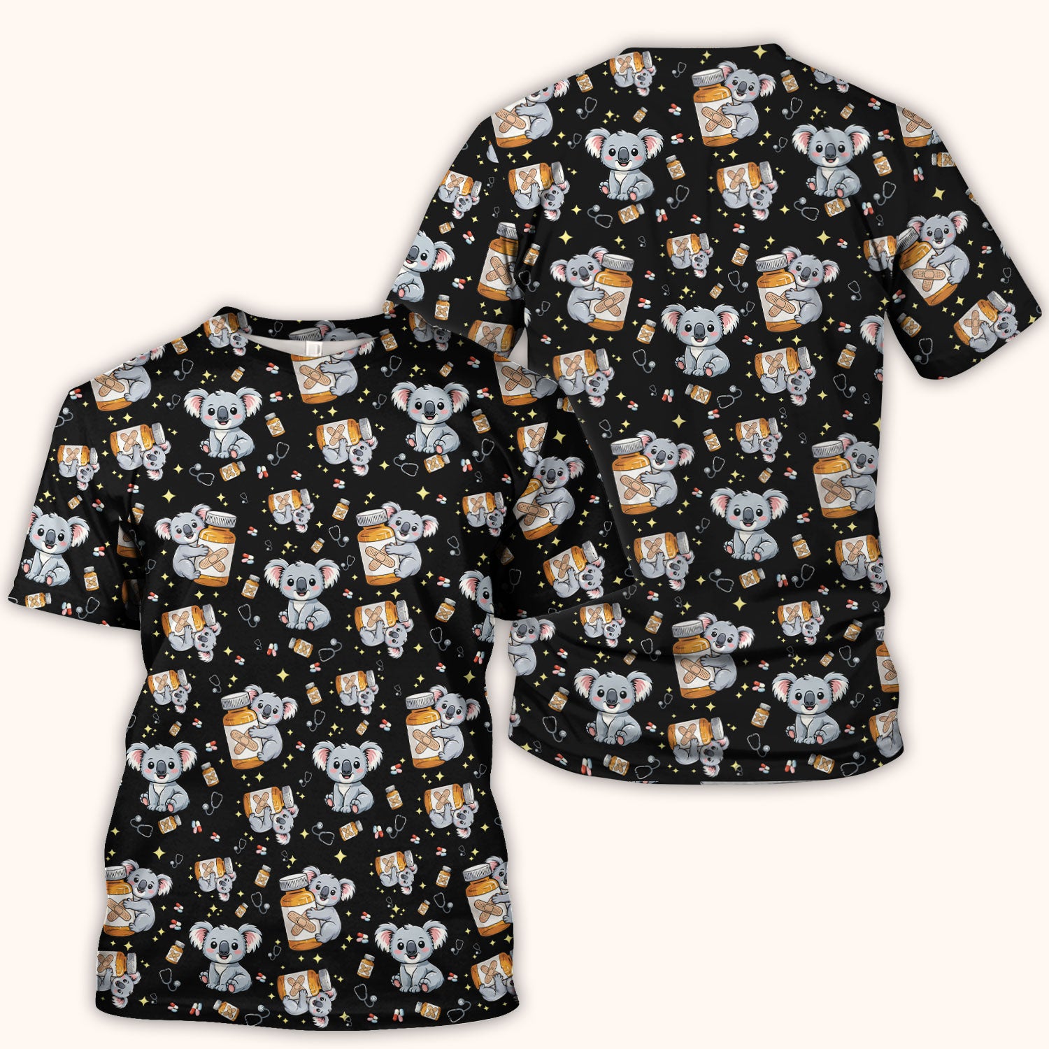 Cute Koala Nurse Bandage Medicine Print Scrub Top, Comfortable Scrubs for Nurses