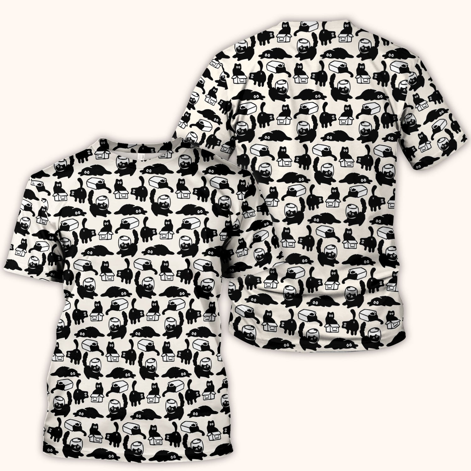 Dark Playful Cat Cartoon Pattern Scrub Top, Comfortable Scrubs for Nurses