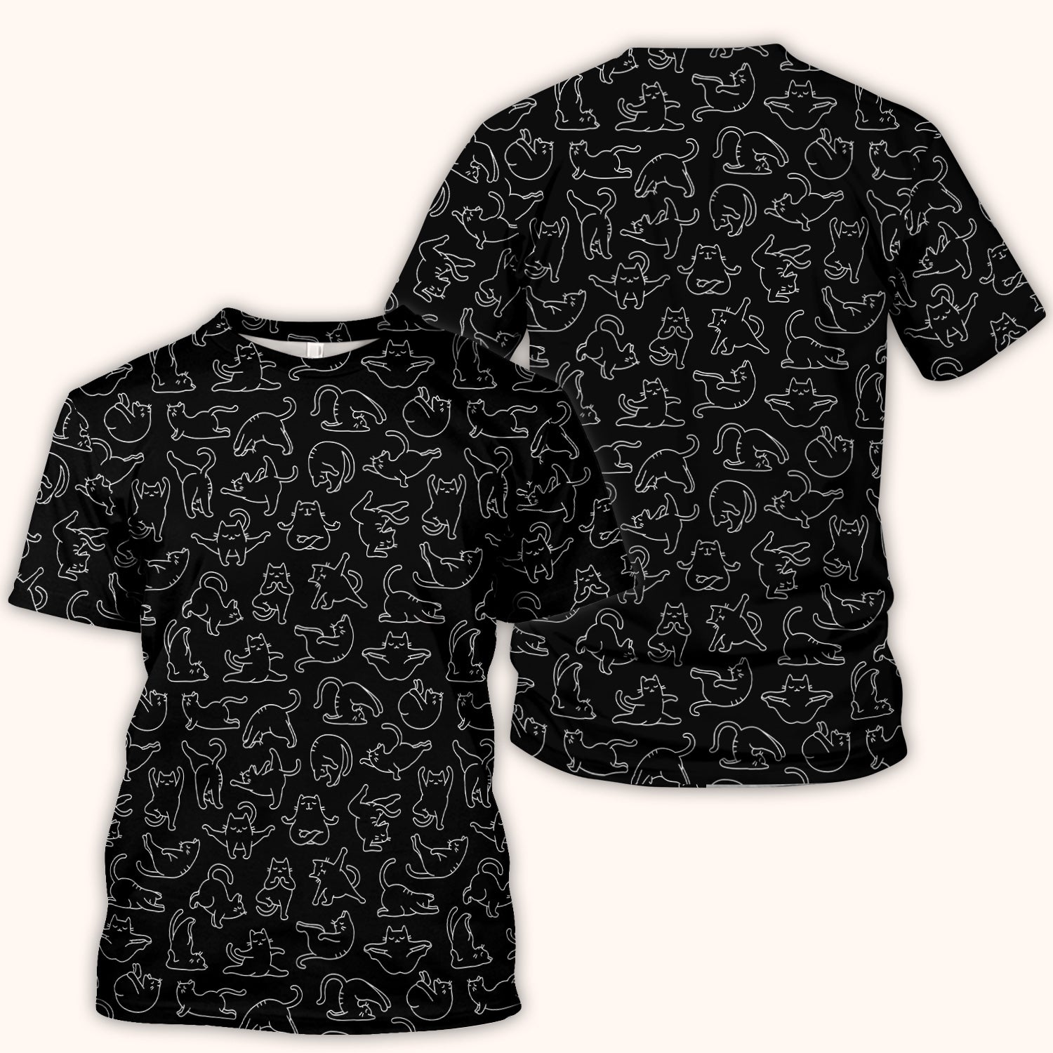 Cute Cat Outline Playing Pattern Scrub Top, Colorful Gothic Nurse Scrubs Uniform