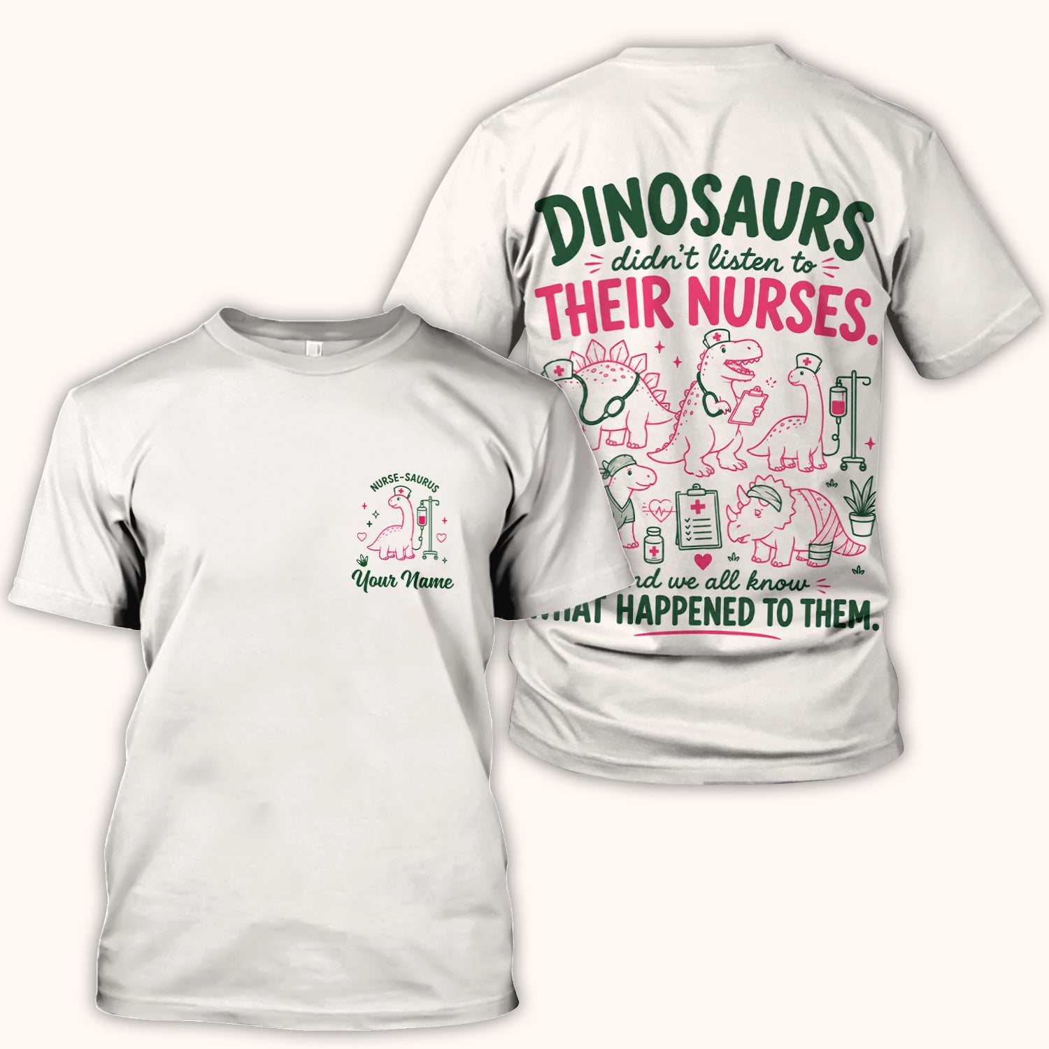 Personalized Cute Nurse-Saurus with Dinosaur Quote Scrub Top, Comfortable Scrubs for Nurses
