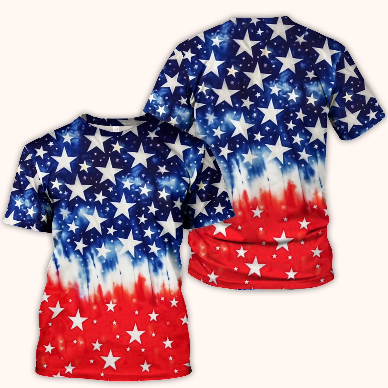 Patriotic Stars Tie Dye Pattern Scrub Top, Comfortable Scrubs for Nurses