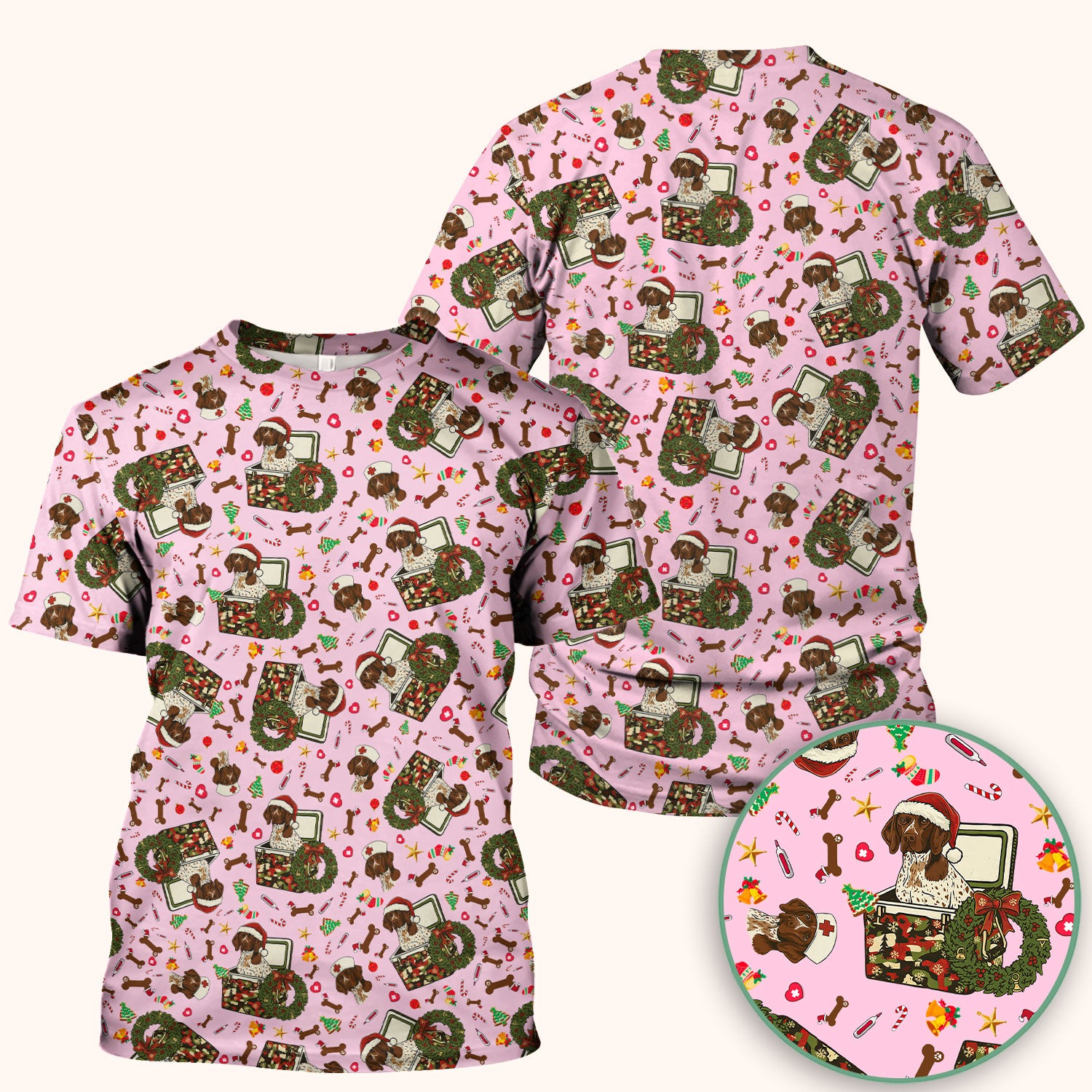 Christmas Dachshund Scrub Top - Cute Sausage Dog Nurse Shirt - Funny Holiday Medical Uniform for Women RN LPN CNA Gift