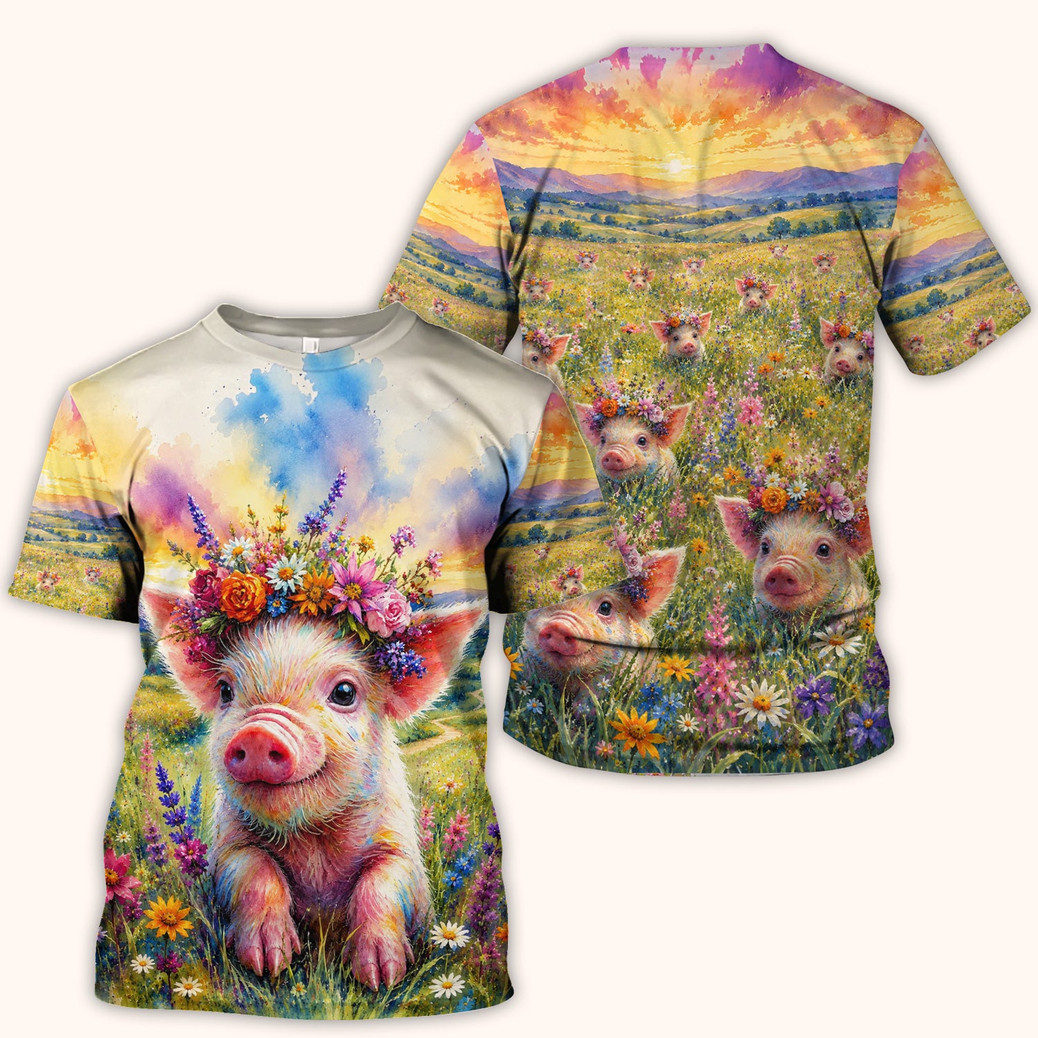Cute Floral Piglet Pediatric Pattern Scrub Top, Comfortable Scrubs for Nurses