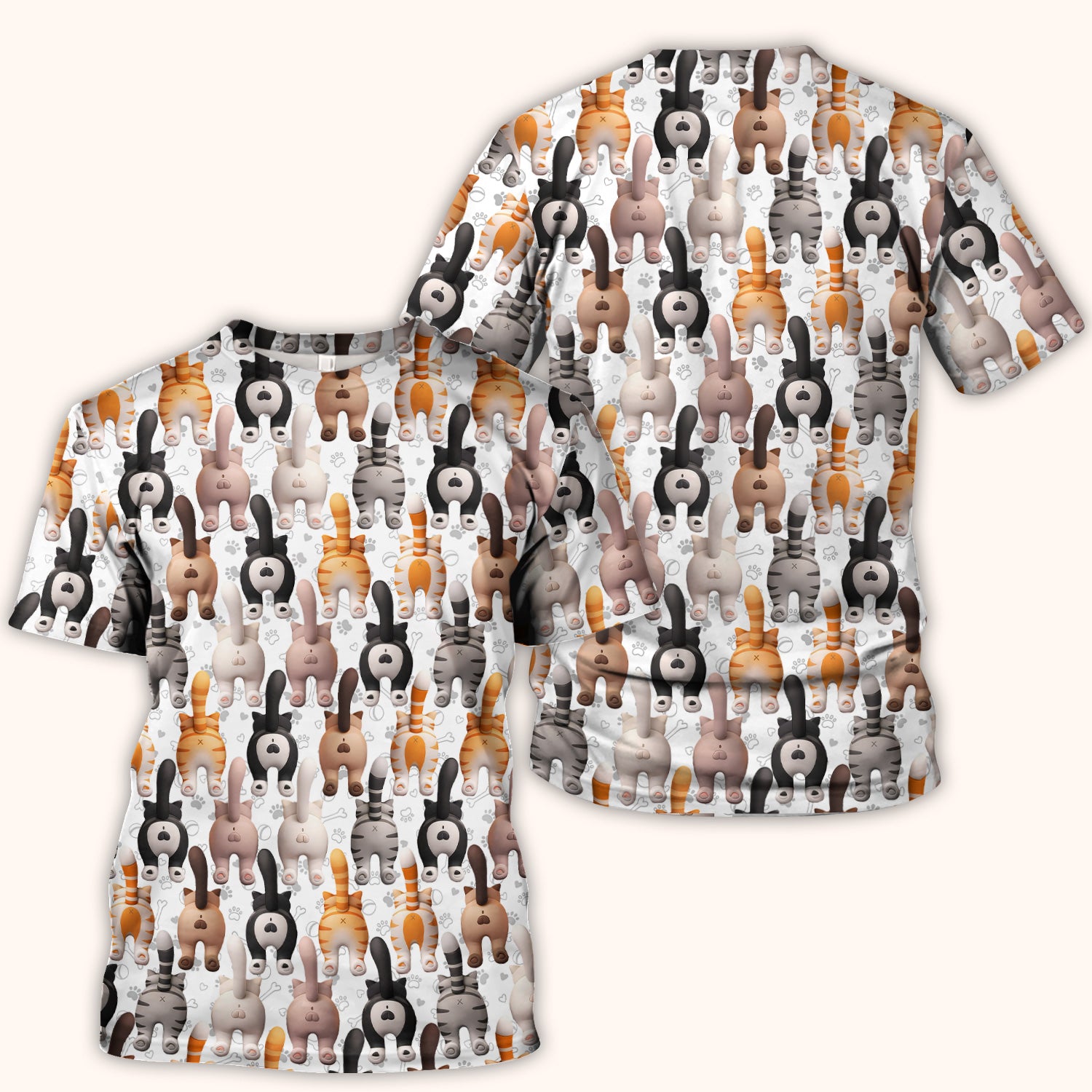 Funny Cat Butt Paw Print Pattern Scrub Top, Comfortable Scrubs for Nurses