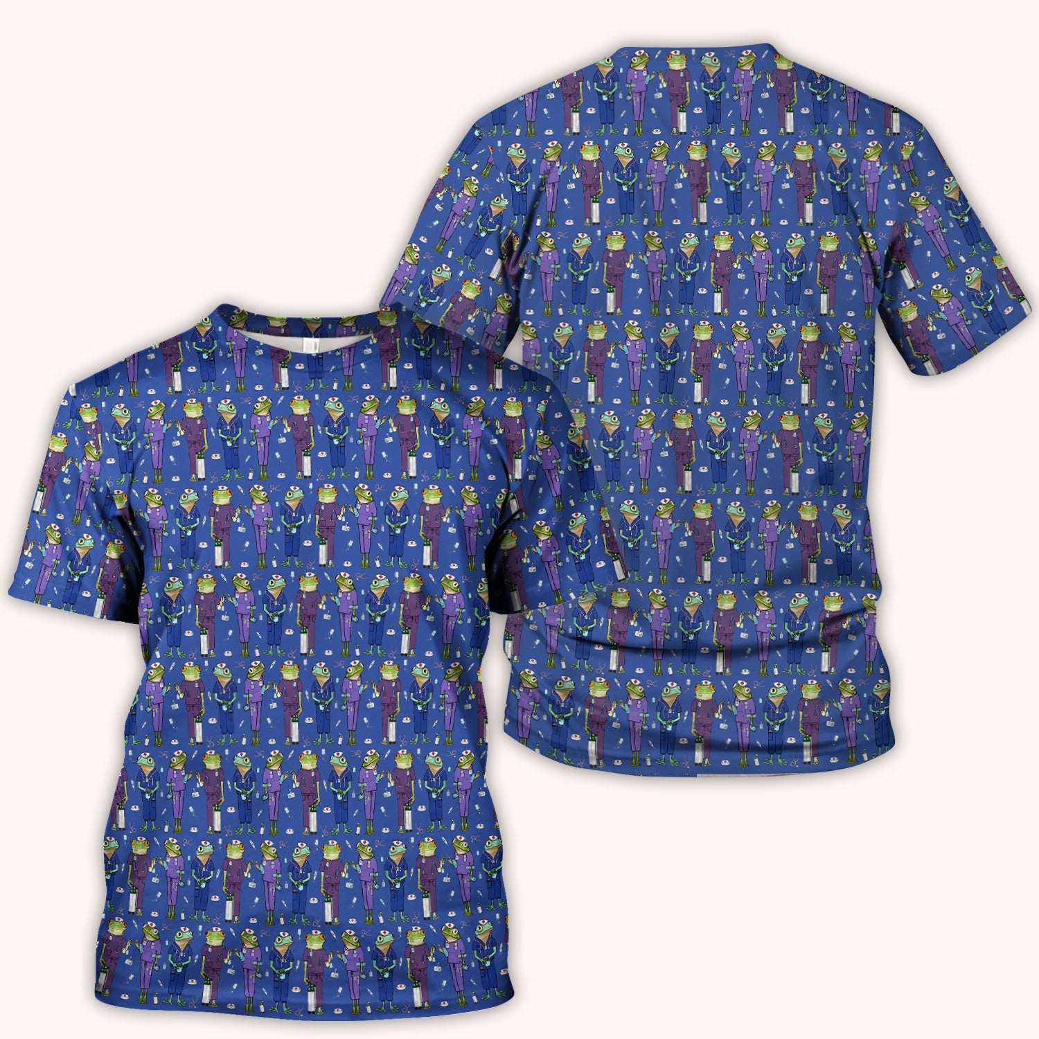 Funny Frog Nurse Pattern V Neck Scrub Top for Healthcare Workers