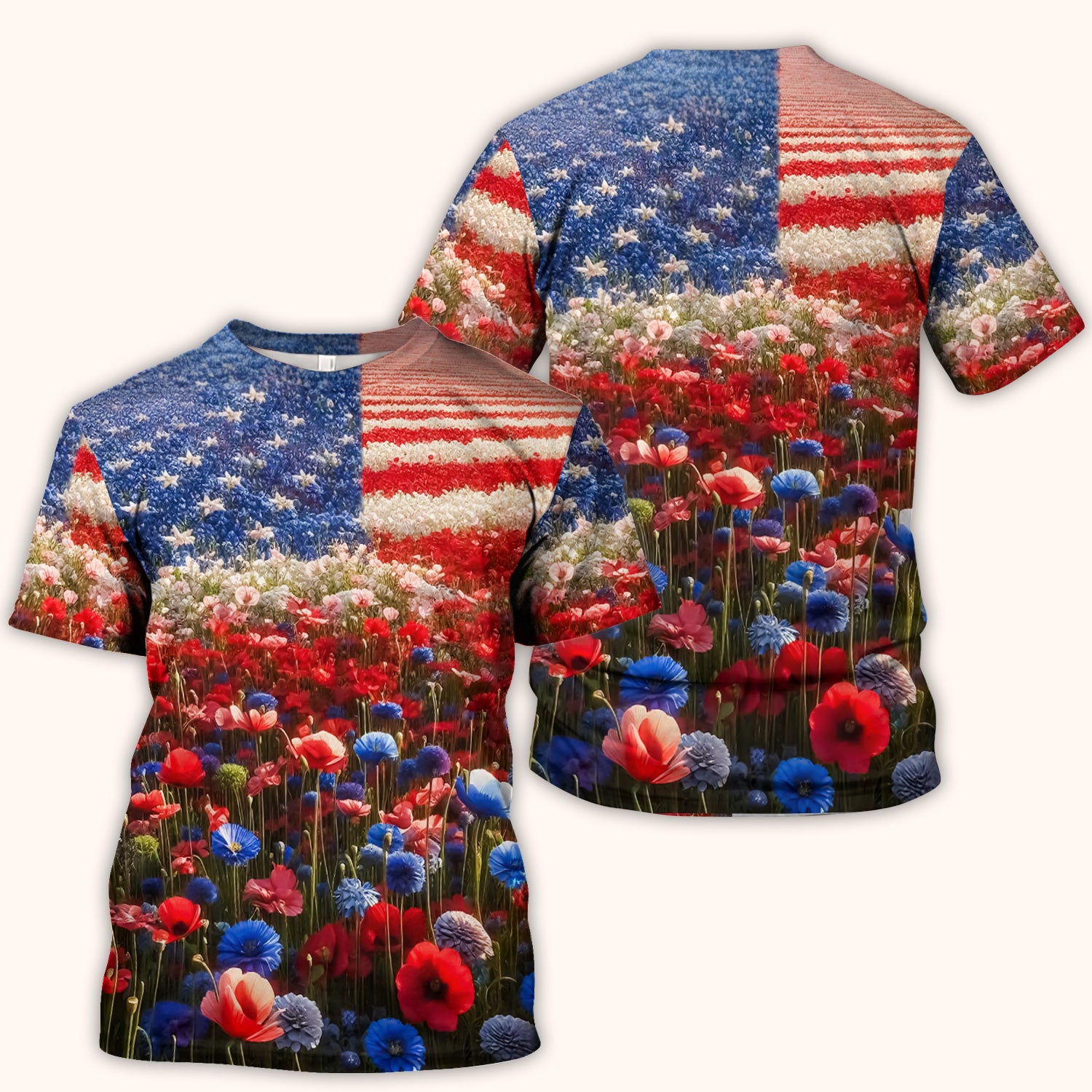 Festive Nurse American Flag Wildflower Field Scrub Top, Breathable Fabrics Nursing Uniform