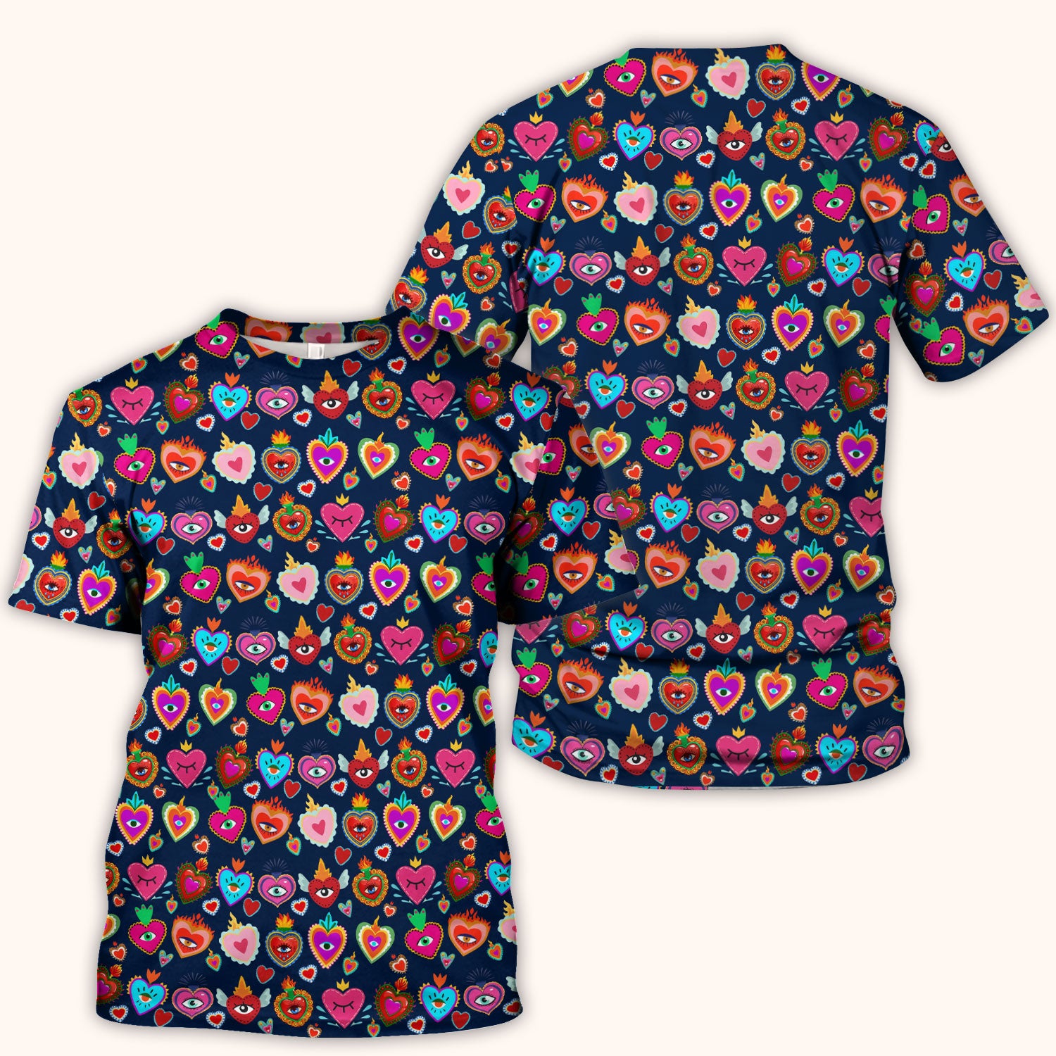 Valentine Colorful Sacred Heart Print Medical Scrub Top, Comfortable Scrubs for Nurses