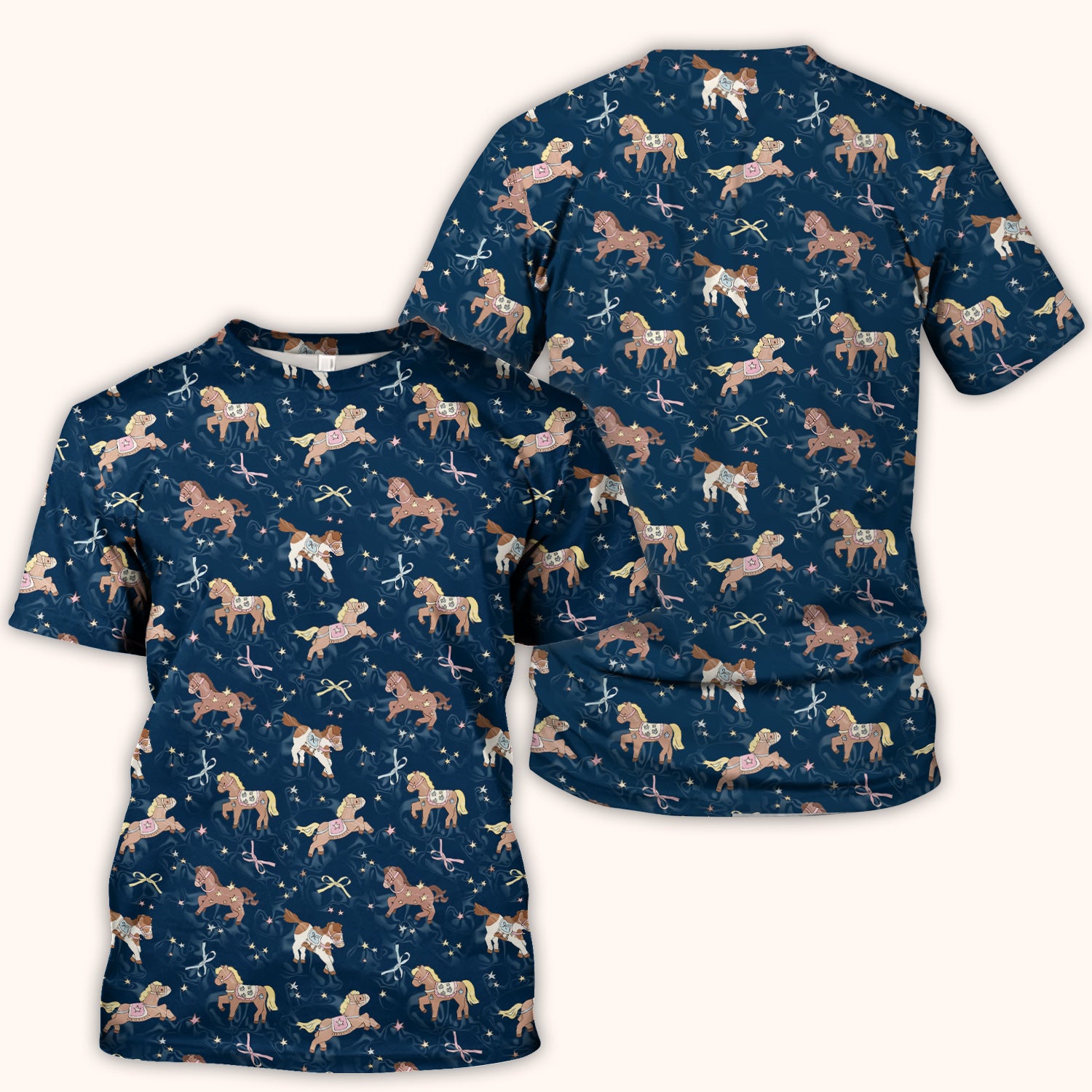 Cute Pony Star Pattern Scrub Top, Comfortable Scrubs for Nurses