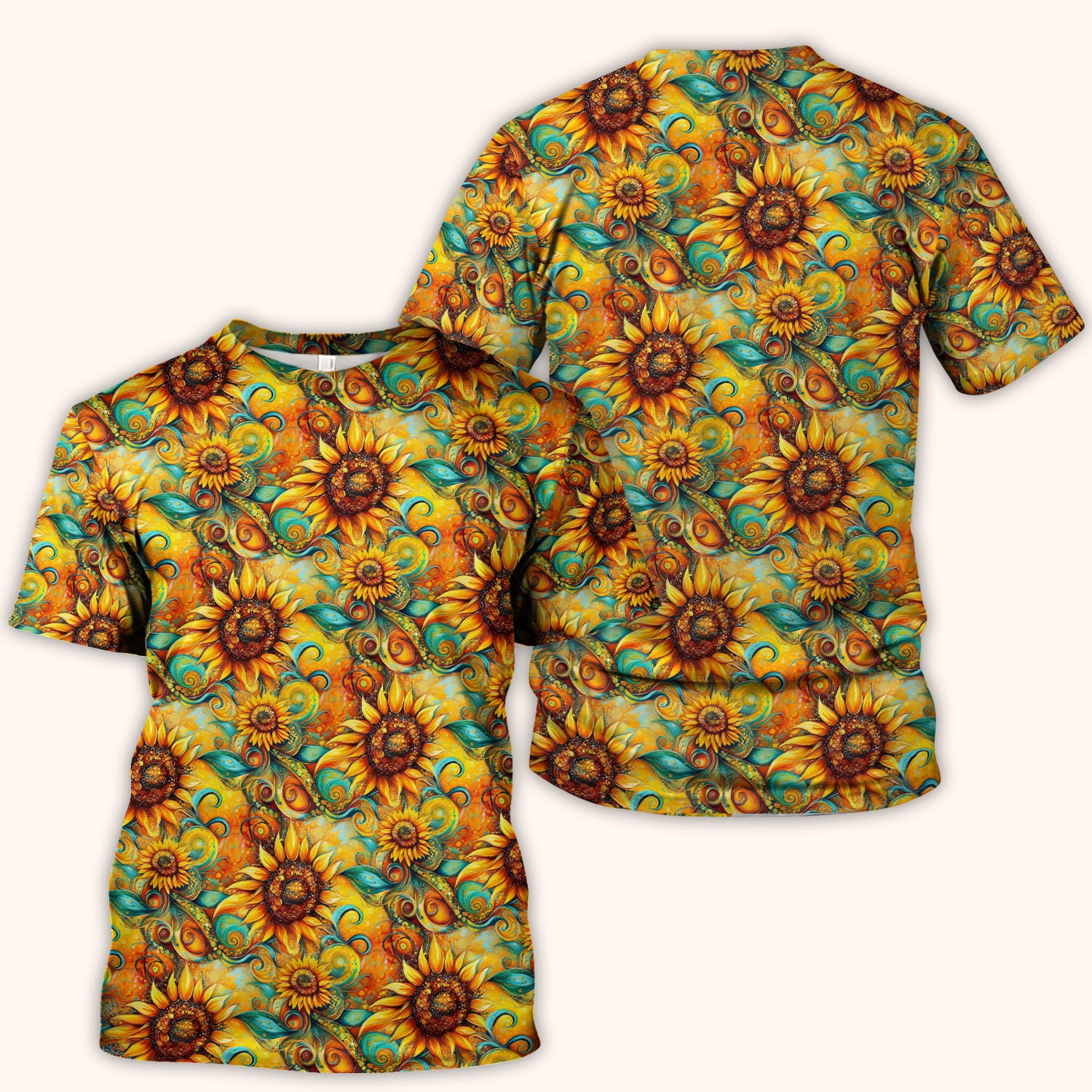 Sunflower Swirl Floral Pattern Scrub Top, Comfortable Scrubs for Nurses