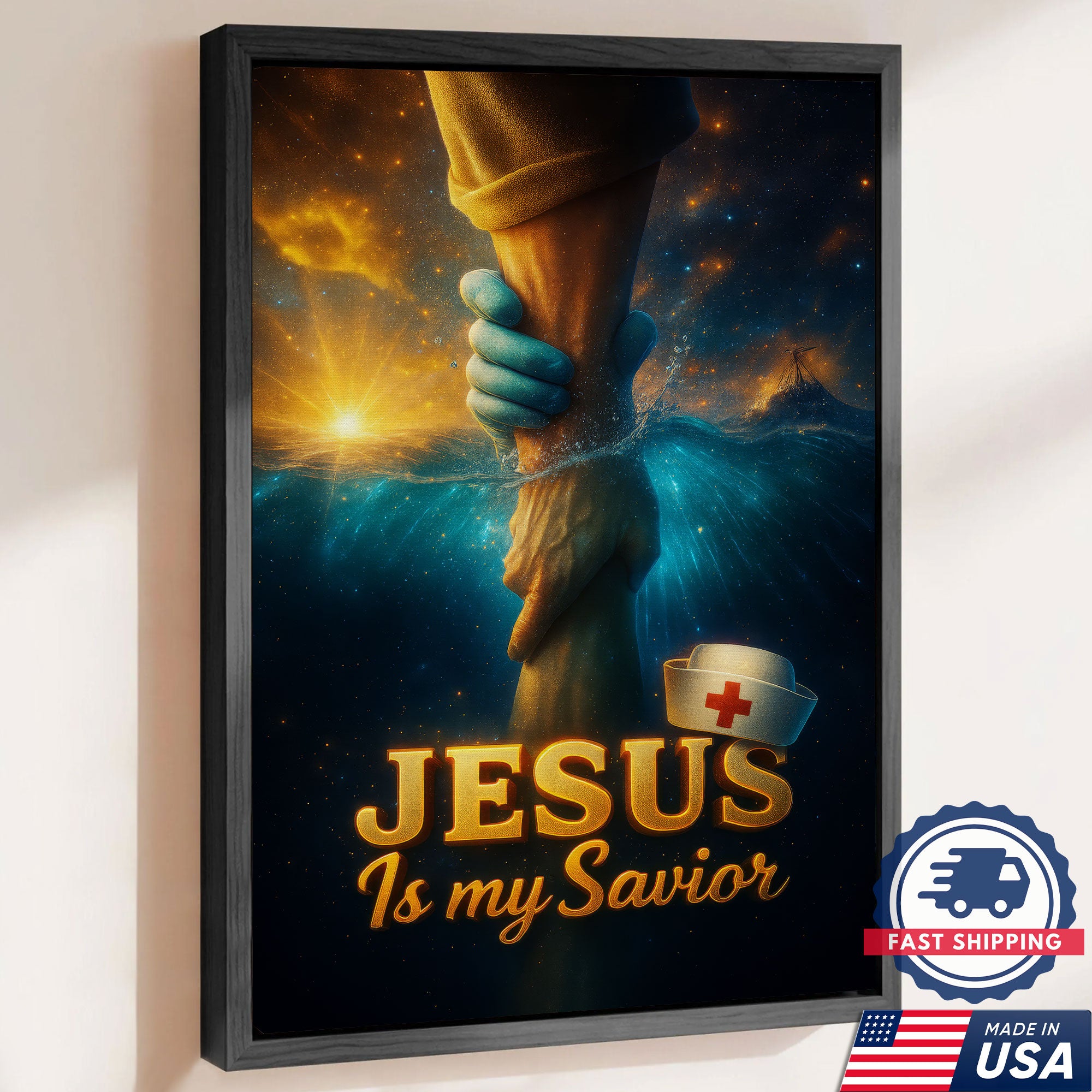 Jesus Is My Savior Nurse Canvas, Christian Faith Gift for RN LPN CNA, Religious Home Decoration