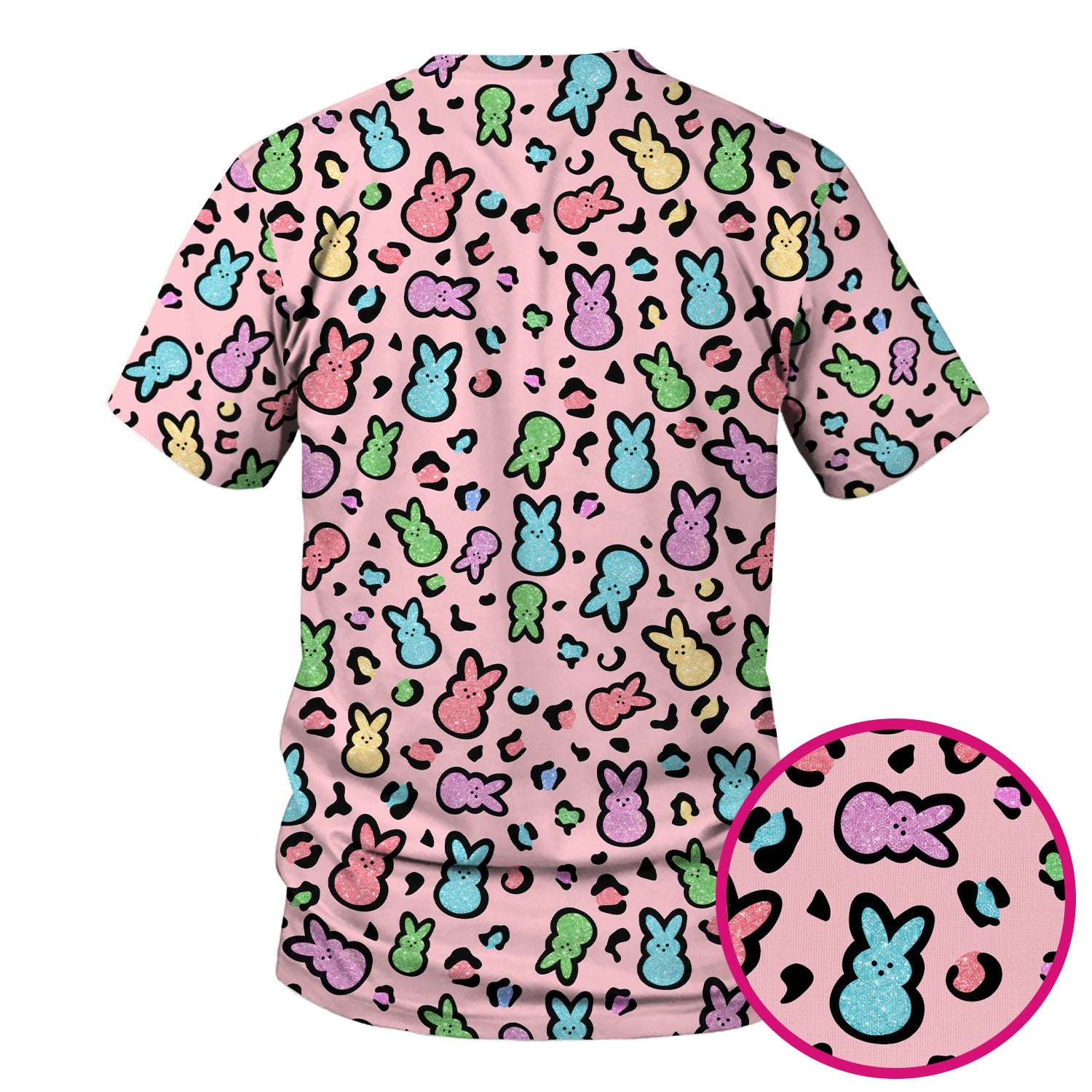 Cute Easter Bunny Pastel Pattern Scrub Top, Comfortable Scrubs for Nurses