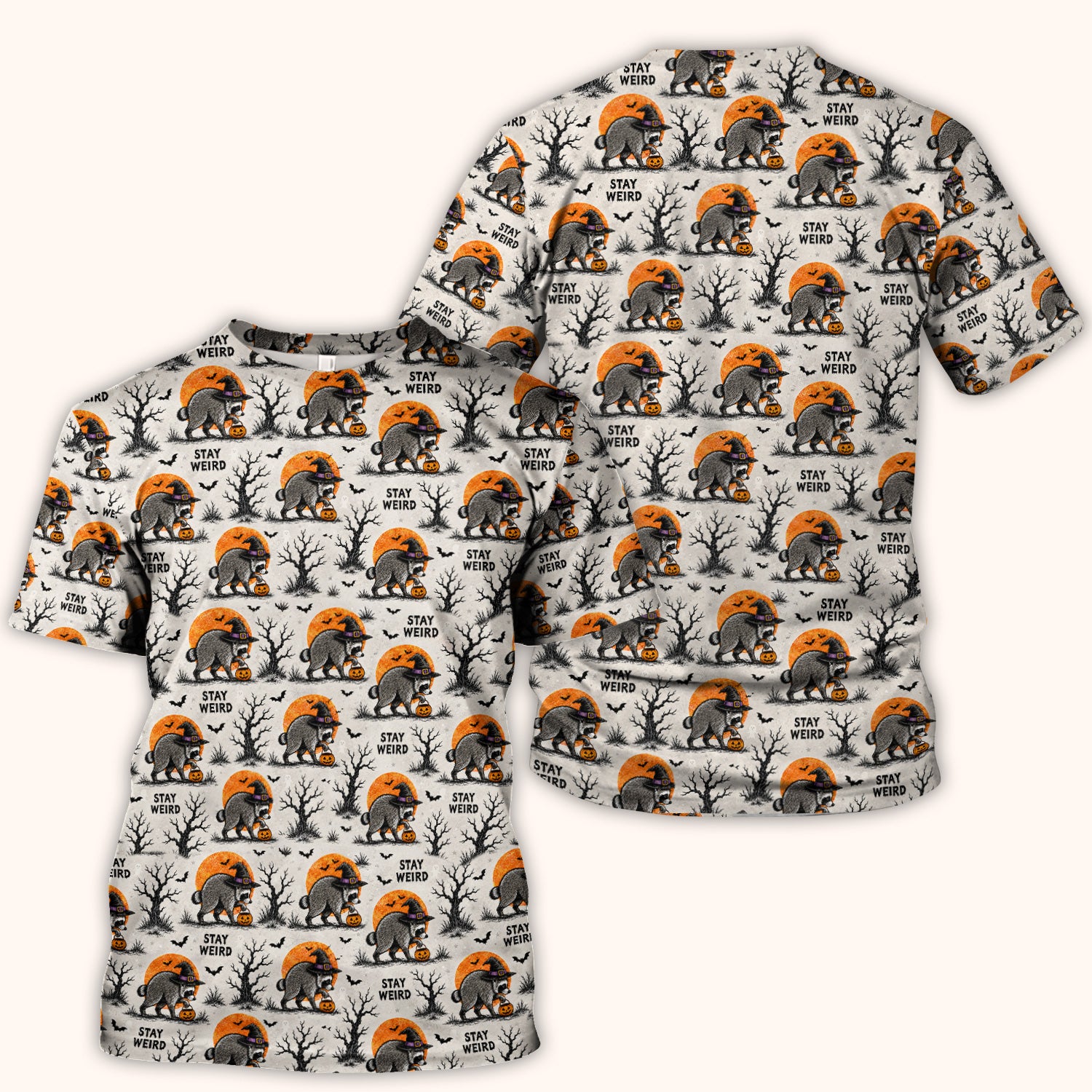 Funny Stay Weird Halloween Raccoon Scrub Top, Comfortable Scrubs for Nurses