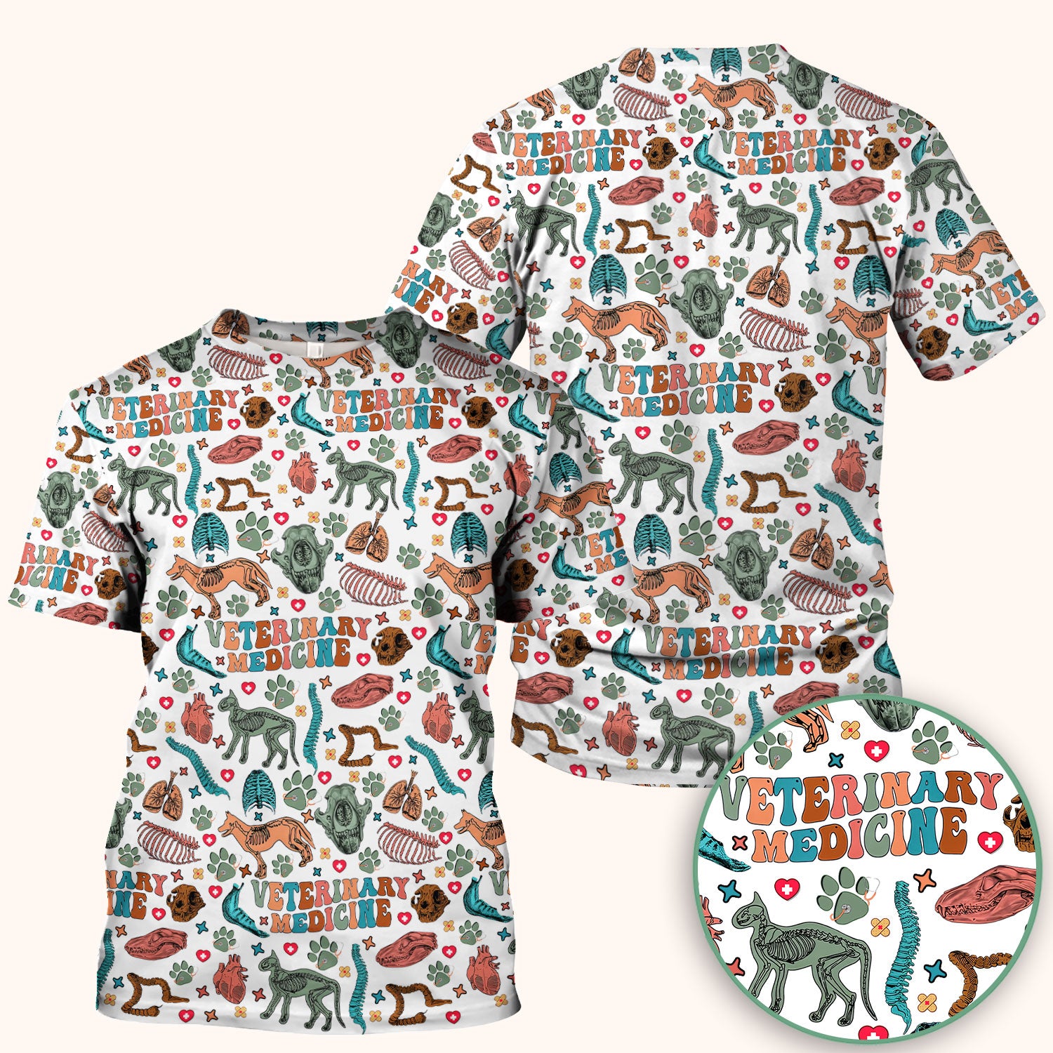Veterinary Medicine Scrub Top - Cute Animal Anatomy Pattern Medical Shirt - Fun Vet Tech Nurse Scrubs for Women