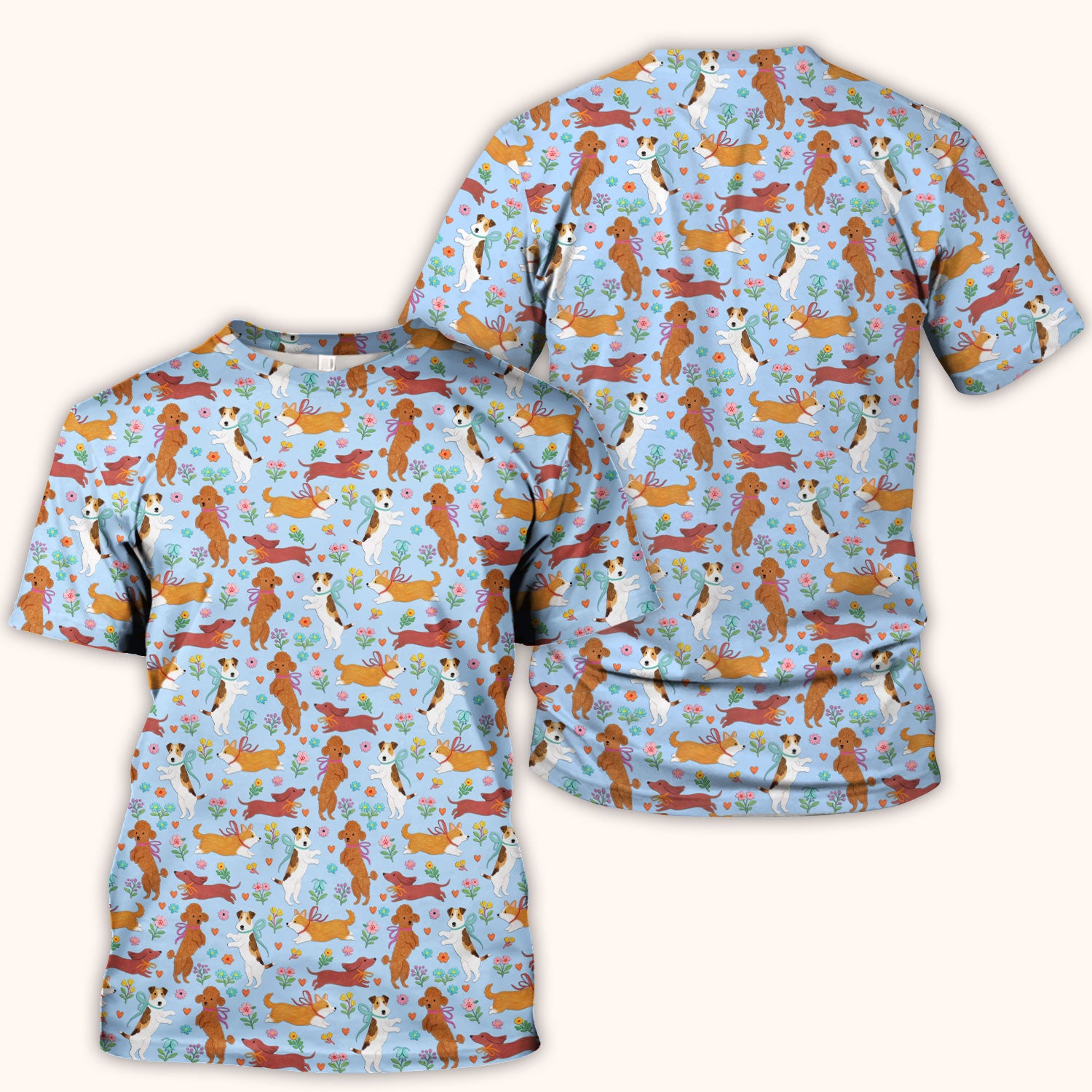 Cute Cartoon Dog Print Nurse Scrub Top, Comfortable Scrubs for Nurses