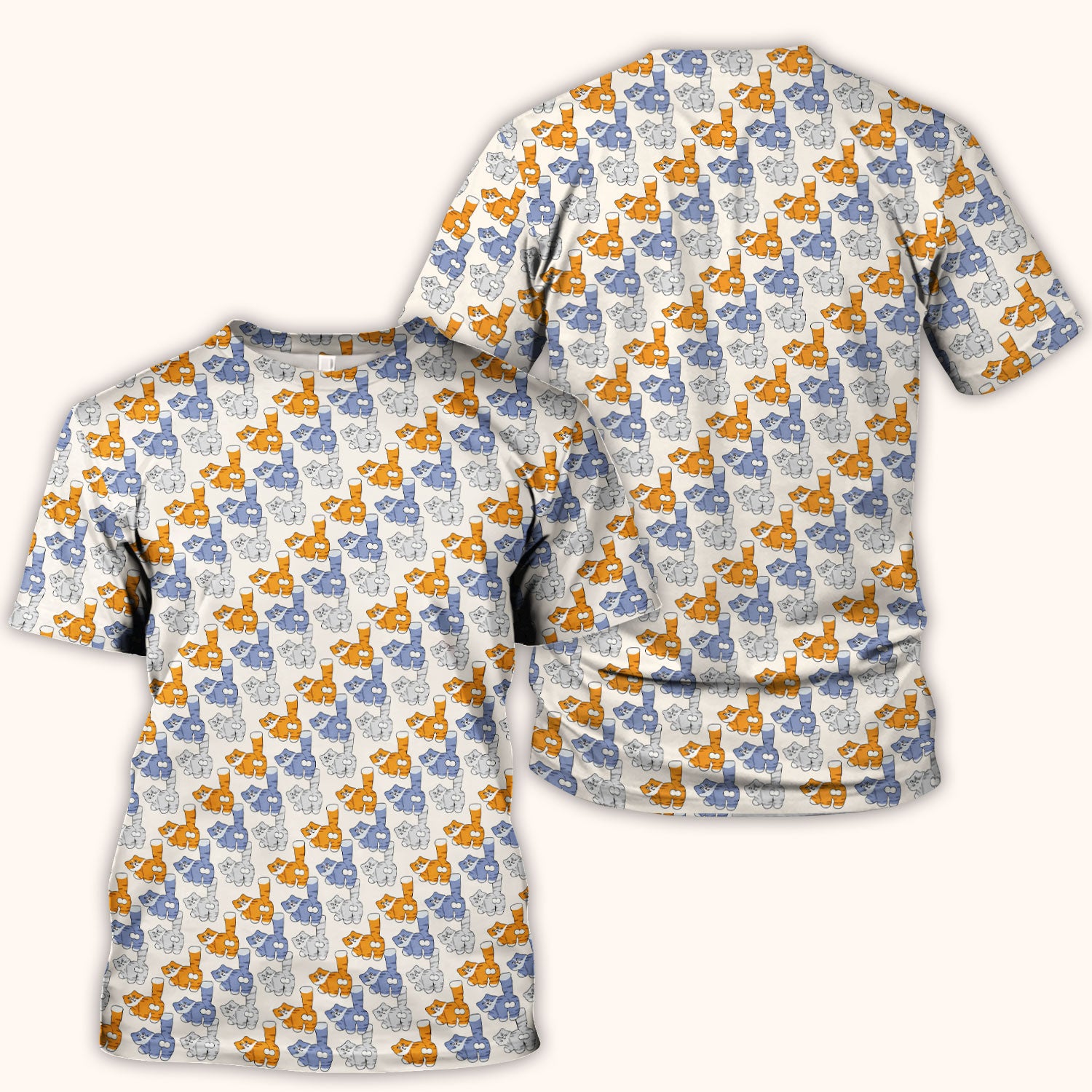 Cute Cartoon Cat Pattern Scrub Top for Nurses, Comfortable Scrubs for Nurses