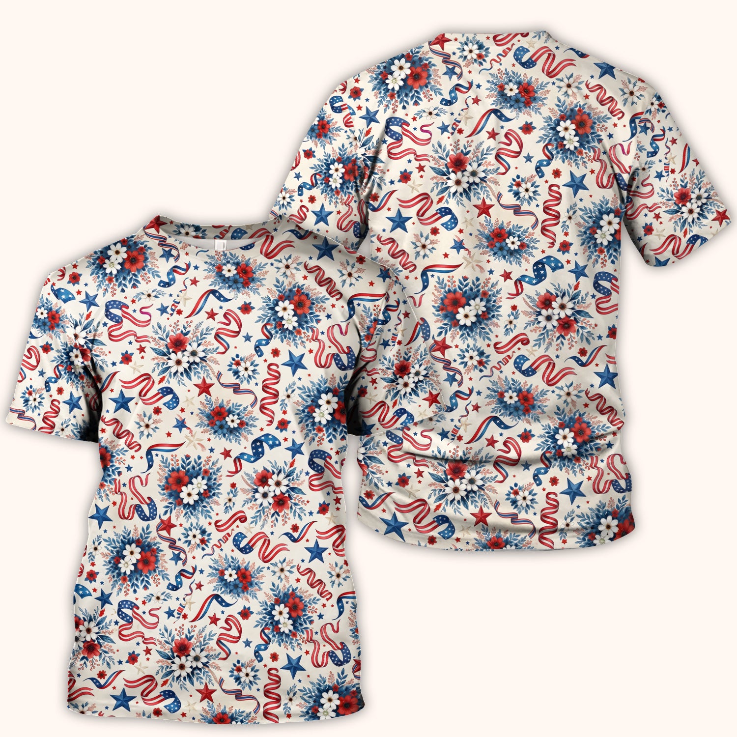 Patriotic Floral Ribbon Nurse for RN & CNA, Americana Healthcare Workers Uniform Scrub Top, Comfortable Scrubs for Nurses