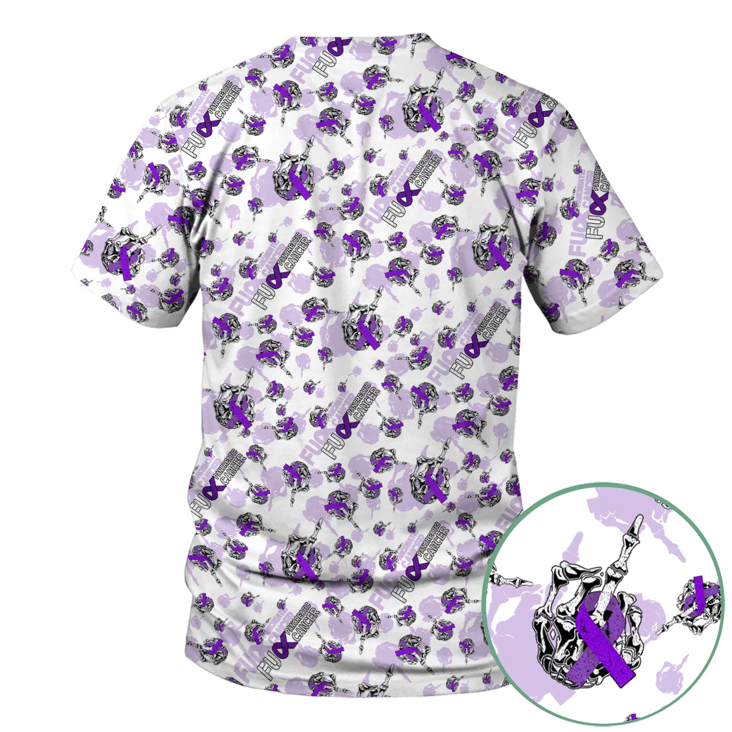 Fuck Pancreatic Cancer Scrub Top - Purple Ribbon Awareness Nurse Shirt - Bold Medical Uniform Gift for Cancer Support Fighters
