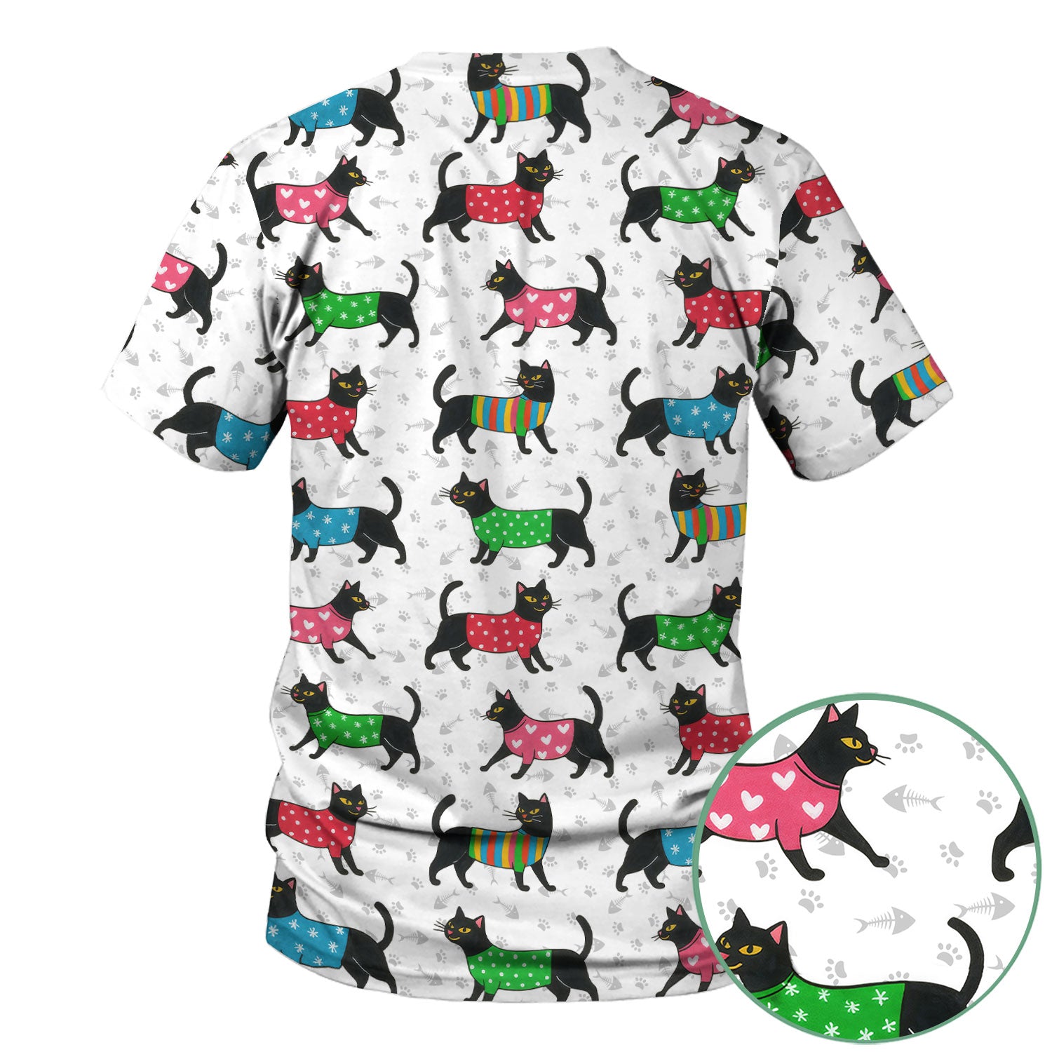 Cute Cat Scrub Top - Black Kitty Print Nurse Shirt - Fun Animal Medical Scrubs Gift for Women CNA RN Doctor