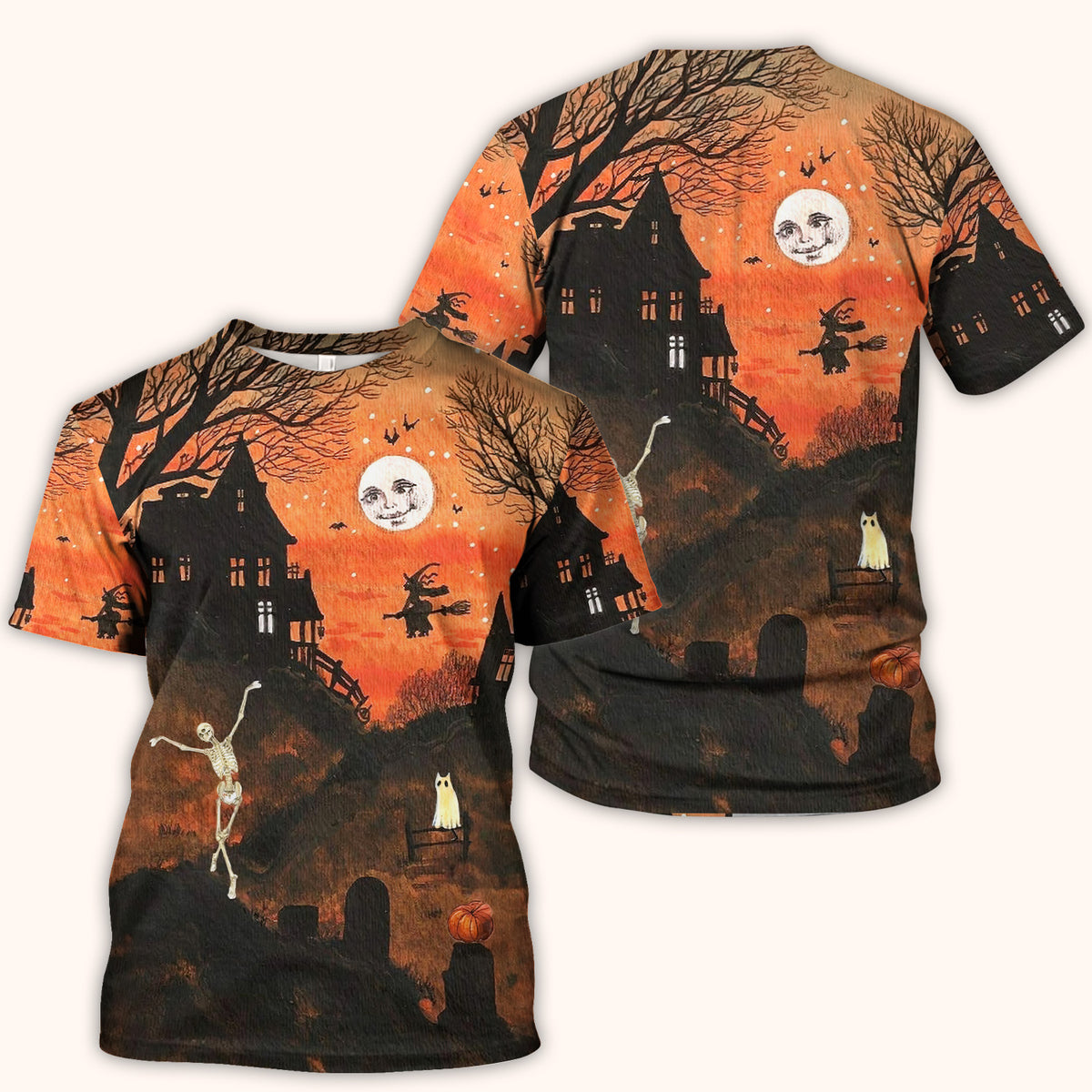 Halloween Haunted House Pattern Scrub Top, Comfortable Scrubs for Nurses