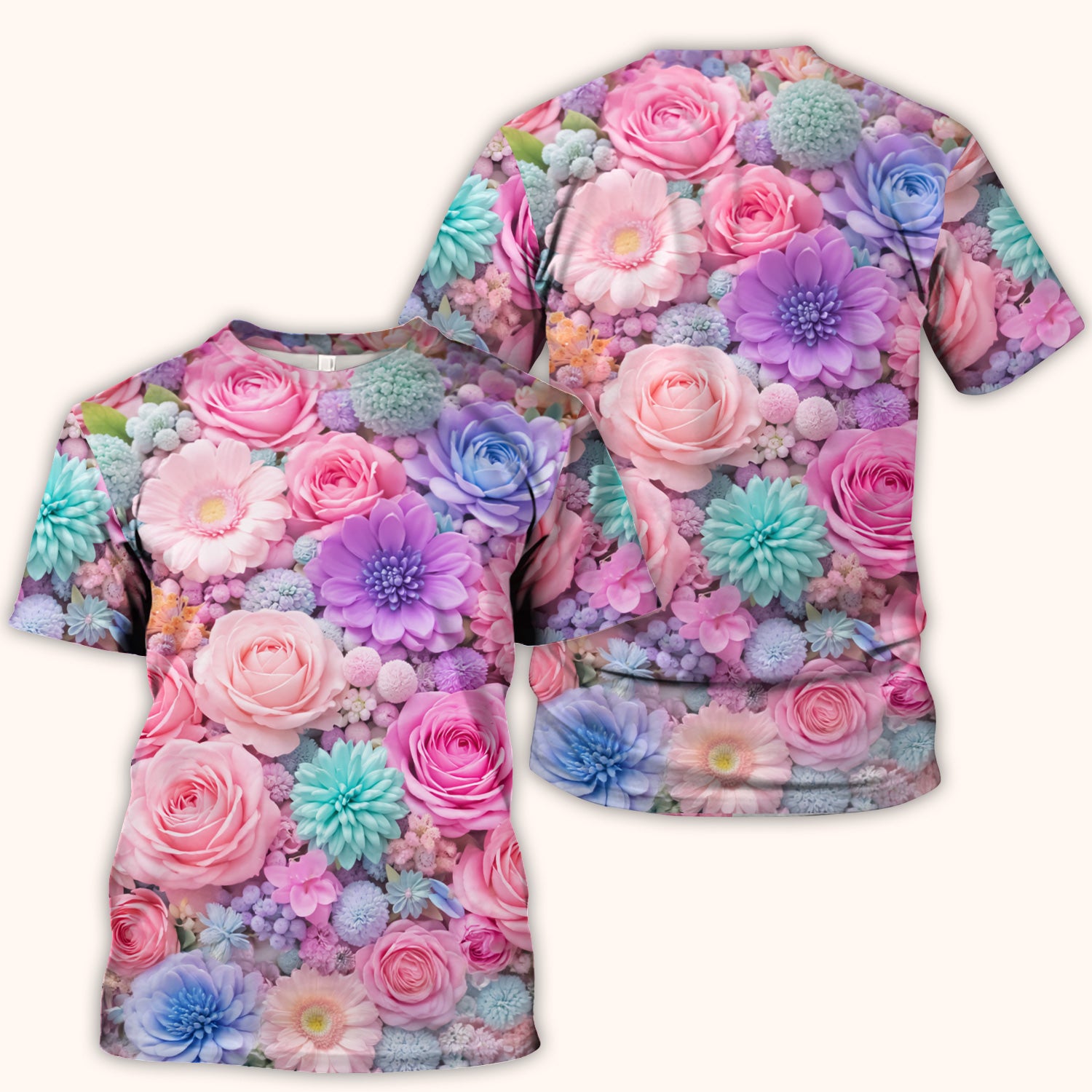 Pastel Floral Dream Scrub Top, Soft Pink Rose & Candy Color Bloom Nursing Uniform