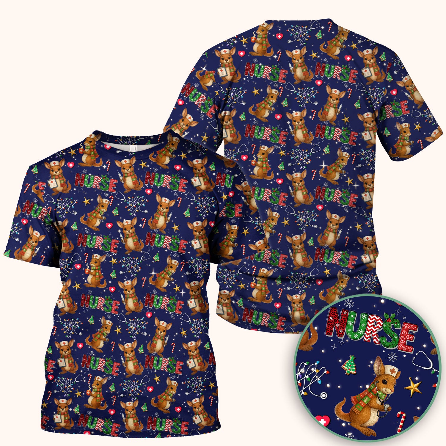 Christmas Kangaroo Nurse Scrub Top - Cute Aussie Holiday Medical Uniform - Funny Xmas Scrubs for Women