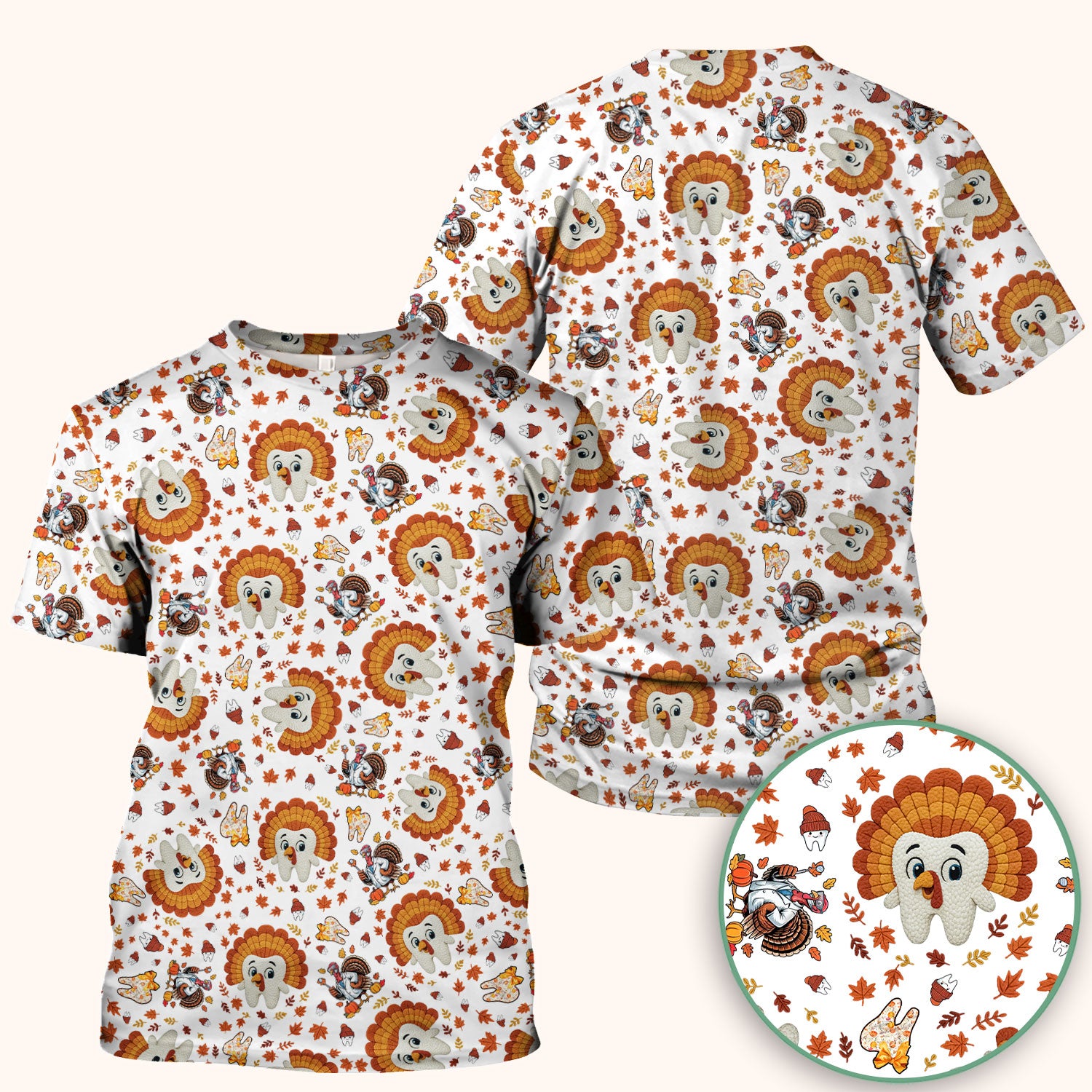 Funny Thanksgiving Tooth Scrub Top - Cute Turkey Dental Nurse Shirt - Fall Medical Uniform for Hygienists & Nurses