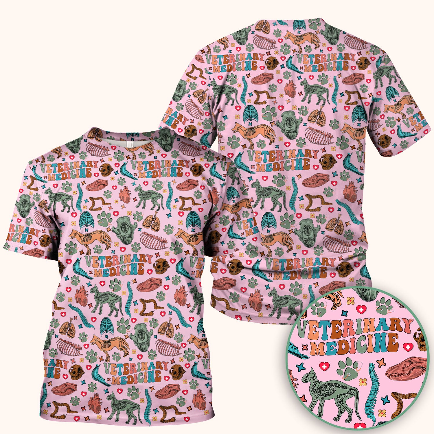 Veterinary Medicine Scrub Top - Cute Animal Anatomy Pattern Medical Shirt - Fun Vet Tech Nurse Scrubs for Women