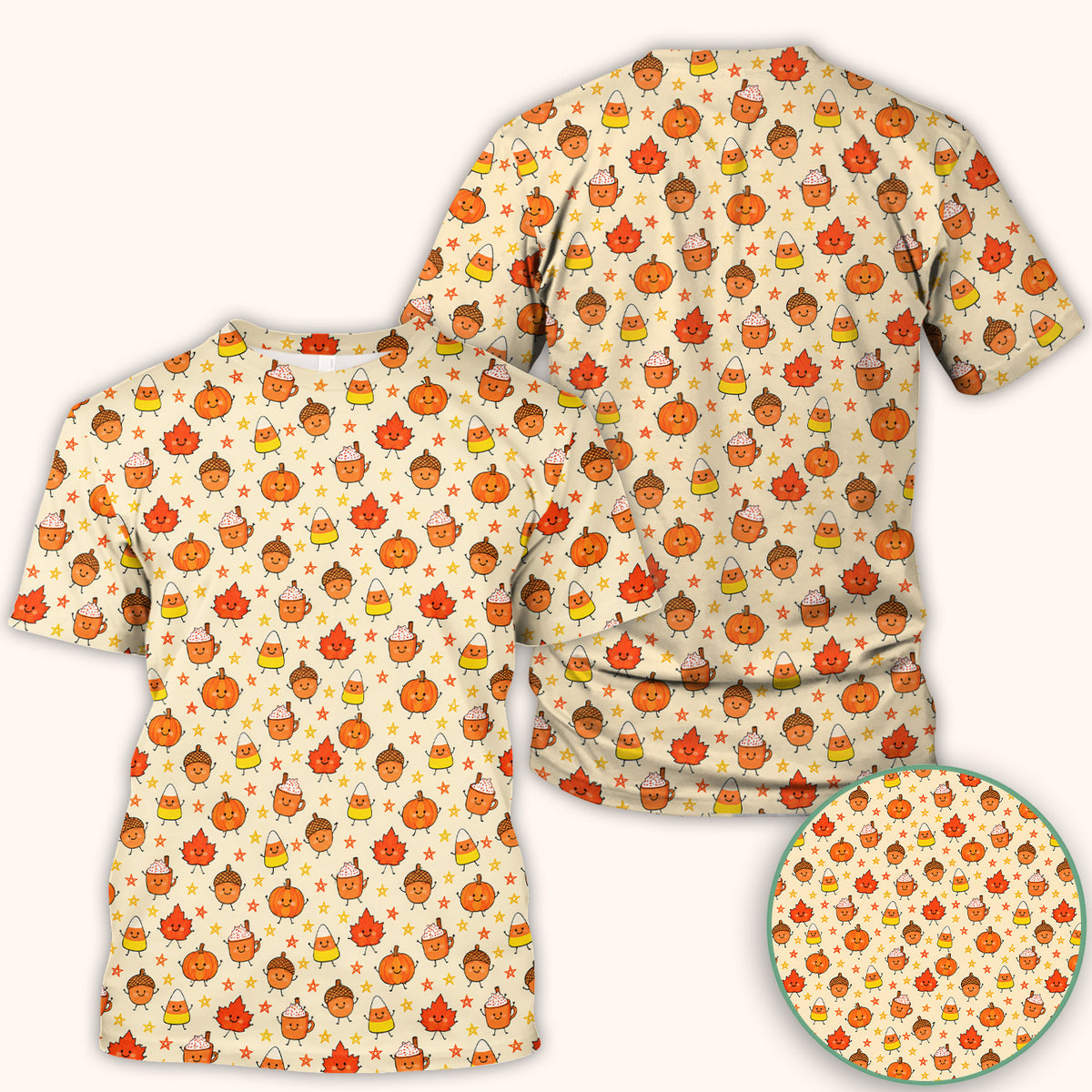 Cute Fall Pumpkin Spice Doodles Scrub Top, Comfortable Scrubs for Nurses