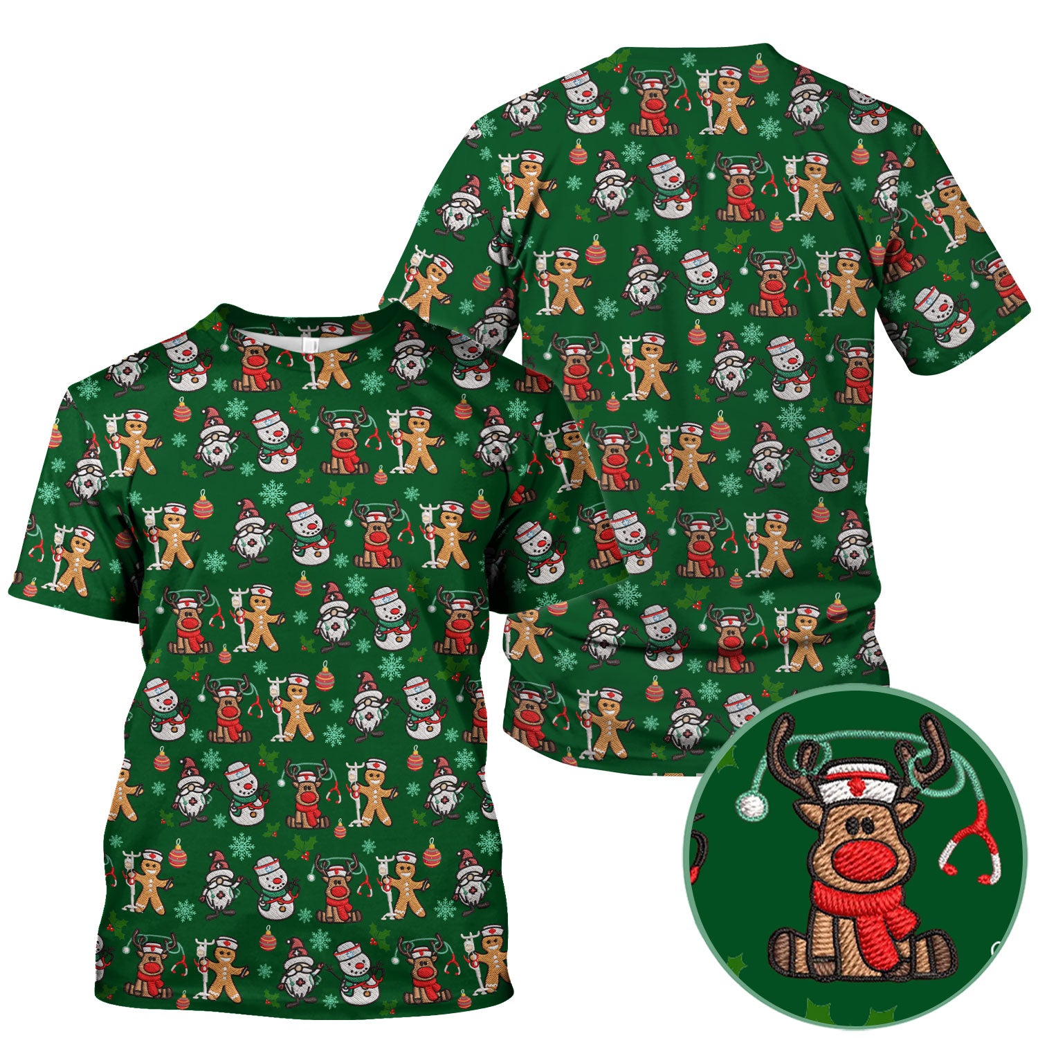 Reindeer Xmas Scrubs for Women - Gingerbread Cookies Shirts - Comfortable Scrubs for Nurses - Breathable Nursing Uniform