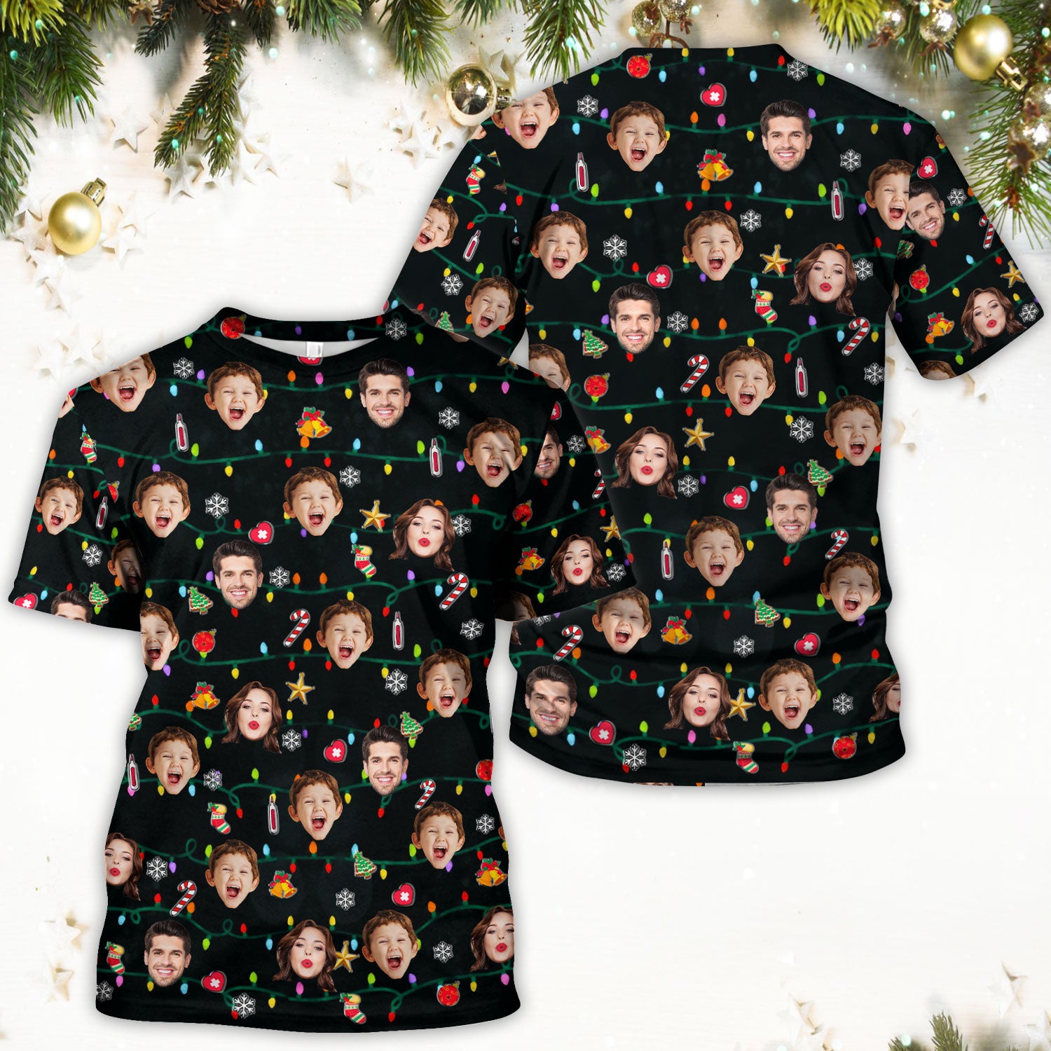 Personalized Xmas Photo Scrub Top, Christmas Custom Face Scrub Shirt, Breathable Fabrics Nursing Uniform
