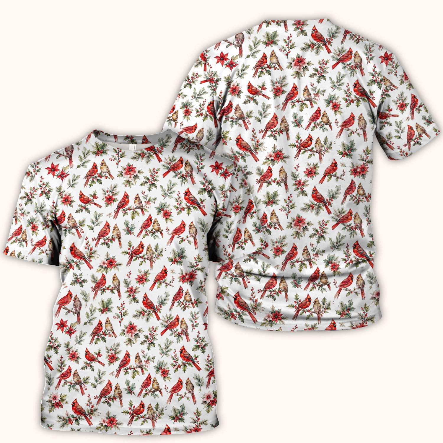 Festive Cardinal and Holly Scrub Top, Comfortable Scrubs for Nurses