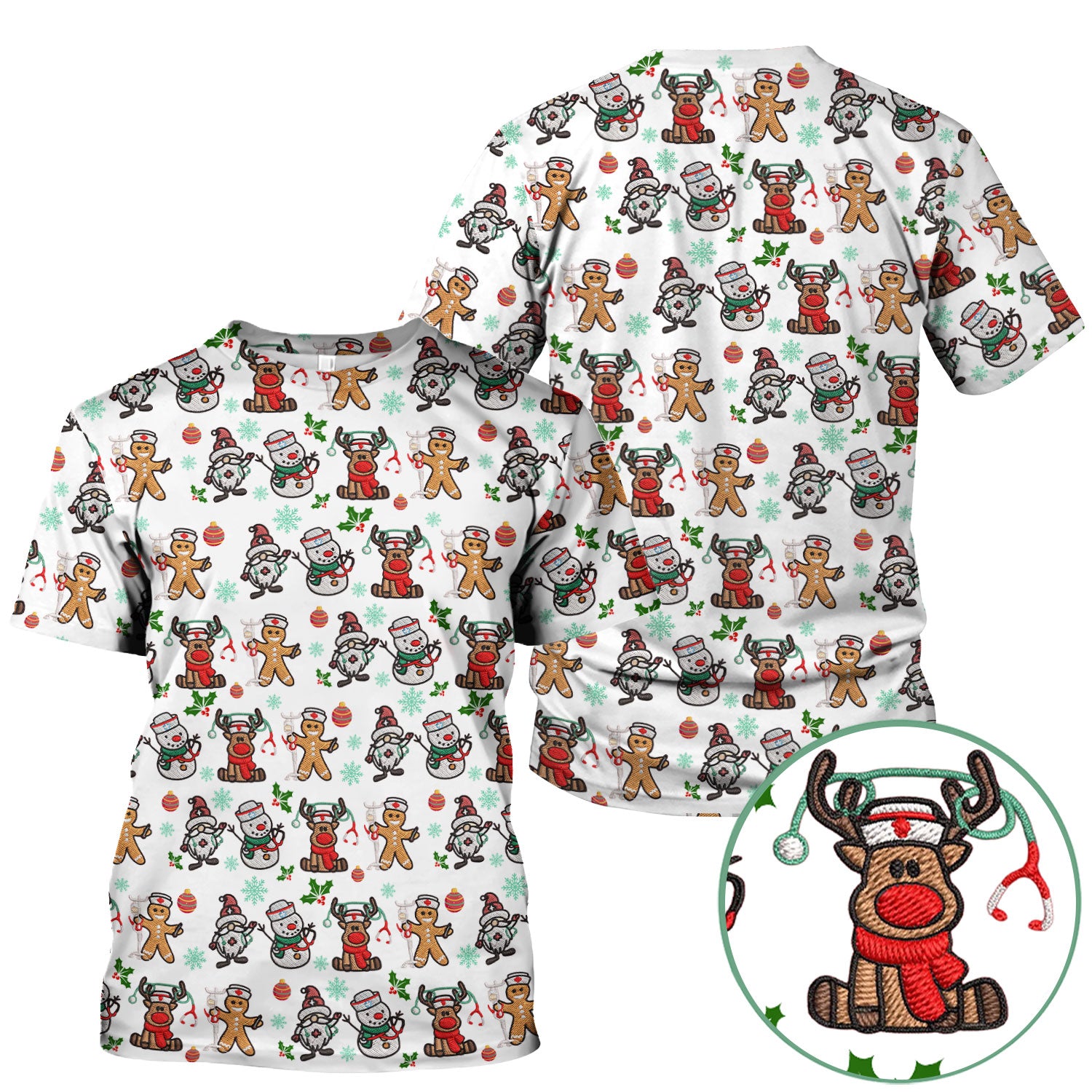 Christmas Gingerbread Scrubs for Women - Comfortable Scrubs for Nurses - Reindeer Santa Med Shirt - Breathable Fabrics Nursing Uniform