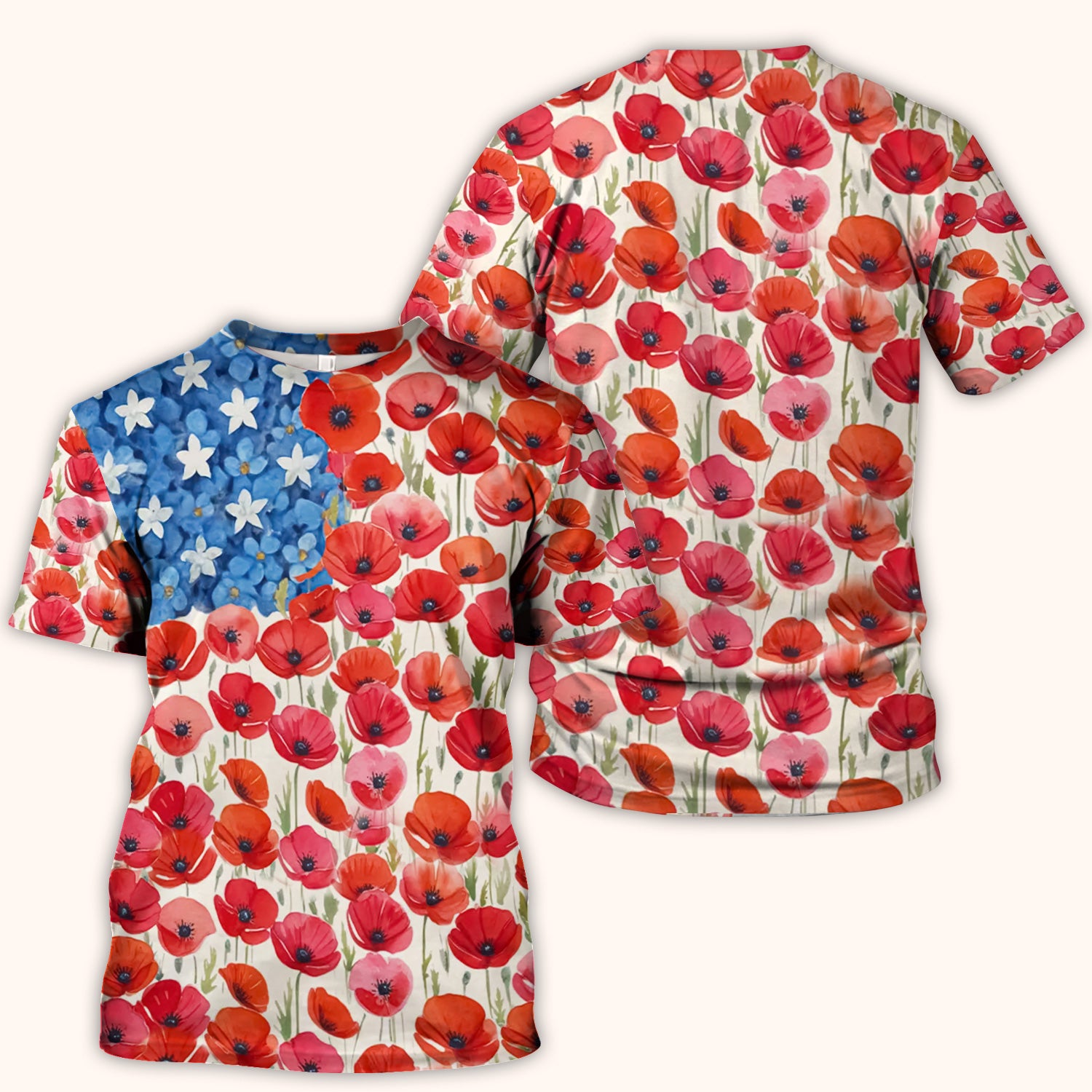 Memorial Day Nurse Poppy American Flag Scrub Top, Comfortable Scrubs for Nurses