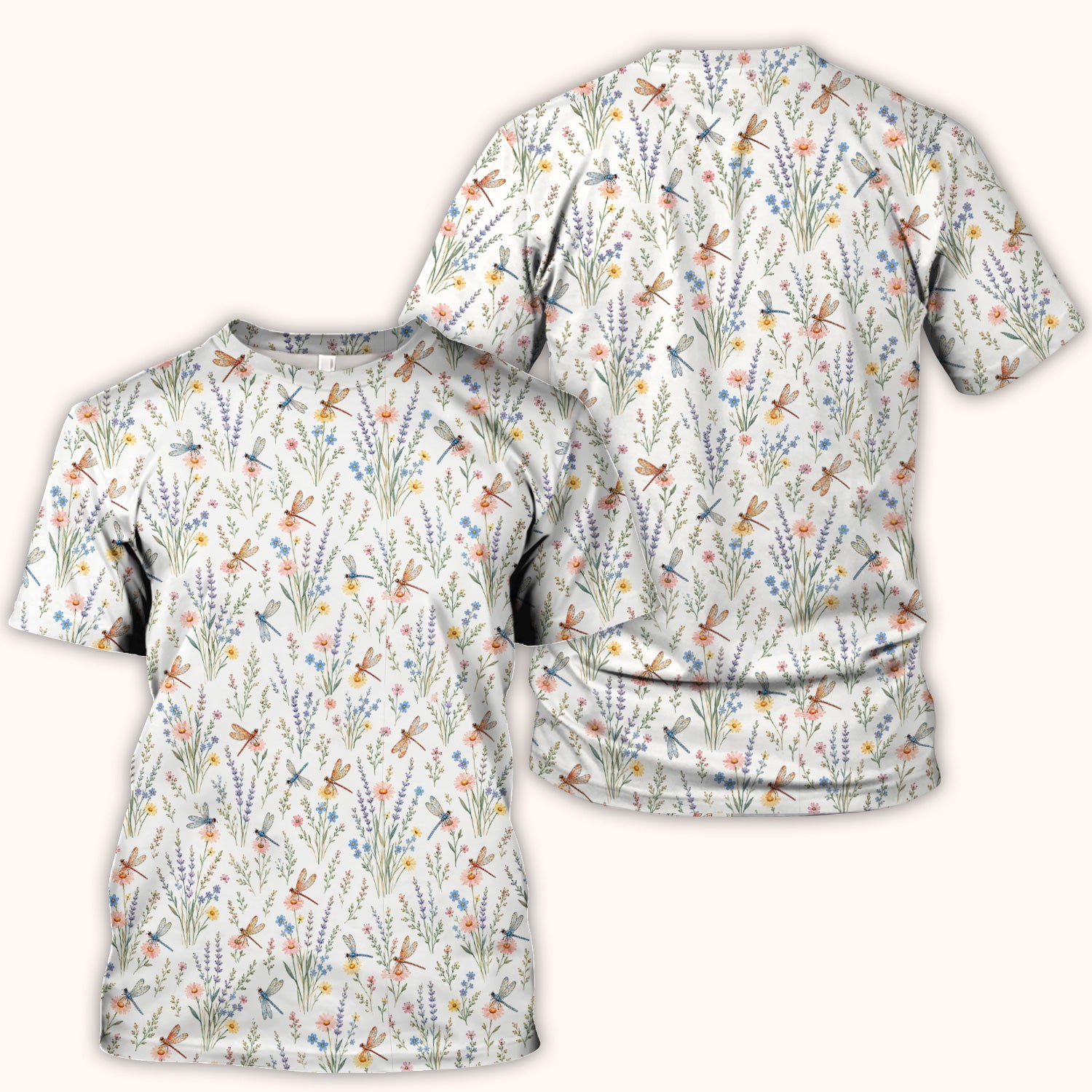 Dragonfly Wildflower Meadow Pattern Scrub Top, Comfortable Scrubs for Nurses