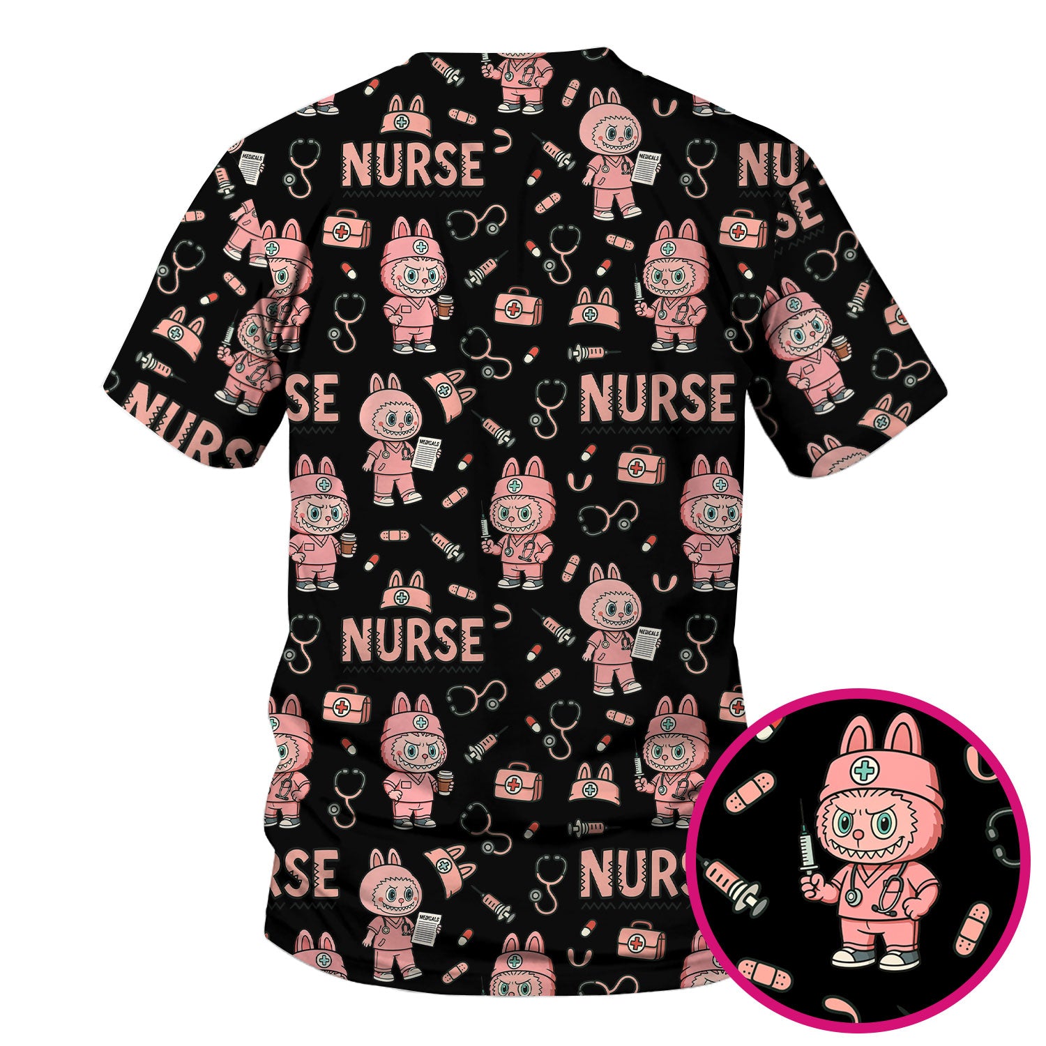 Bunny Cartoon Nurse Scrub Shirt  Cute Medical Top for Women CNA RN Doctor - Fun Scrubs Gift Idea for Nurses, Students, Holiday Season
