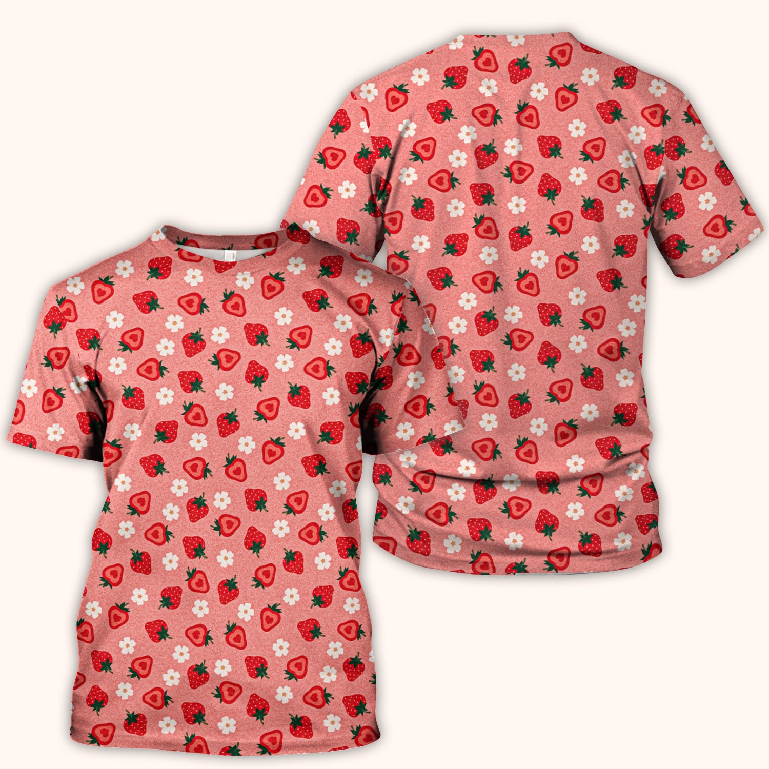 Sweet Strawberry Blossom Print Scrub Top, Breathable Fabrics Nursing Uniform