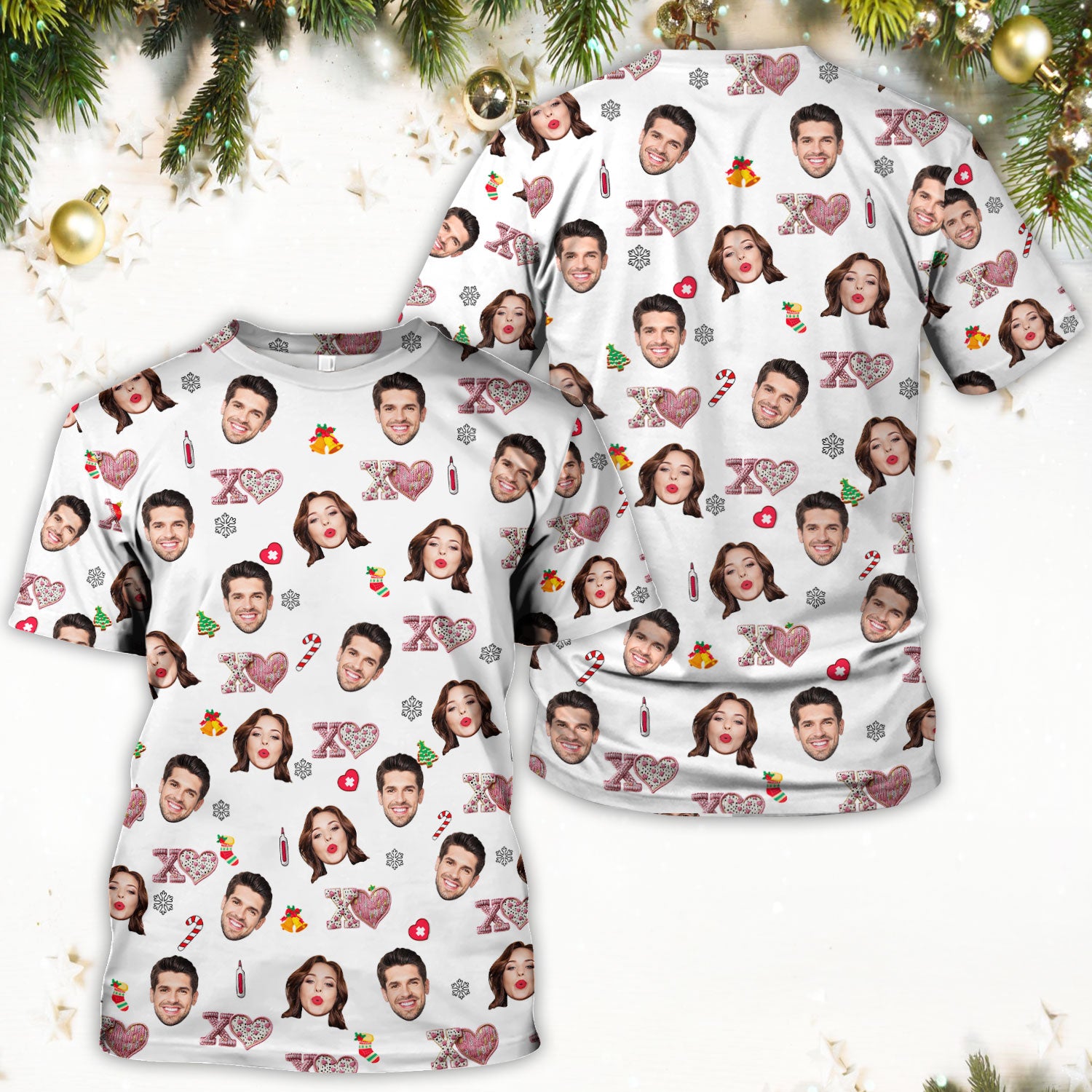 Custom Face Pattern XOXO Scrub Shirt, Personalized Photo Scrub Top, Breathable Fabrics Nursing Uniform