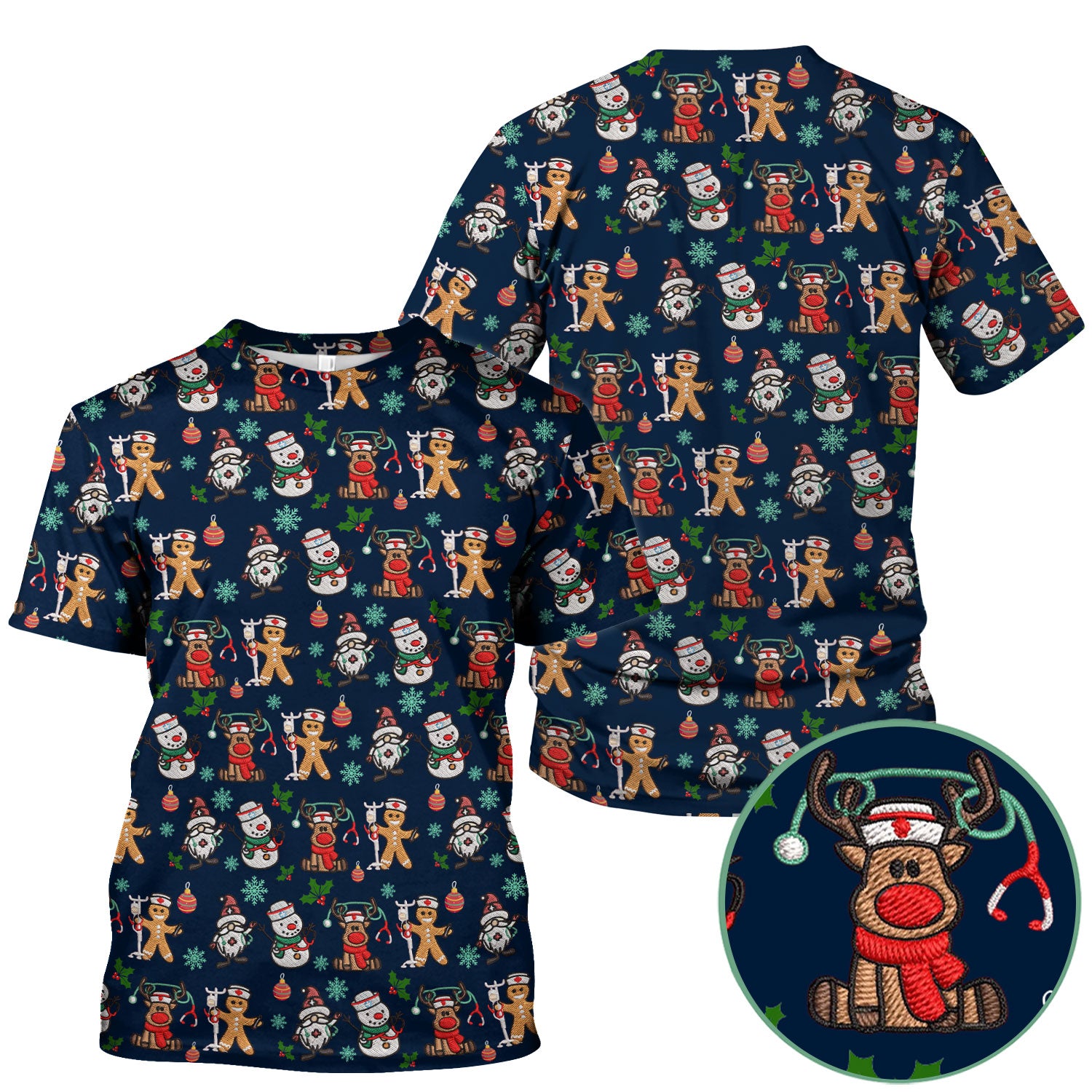 Reindeer Xmas Scrubs for Women - Gingerbread Cookies Shirts - Comfortable Scrubs for Nurses - Breathable Nursing Uniform